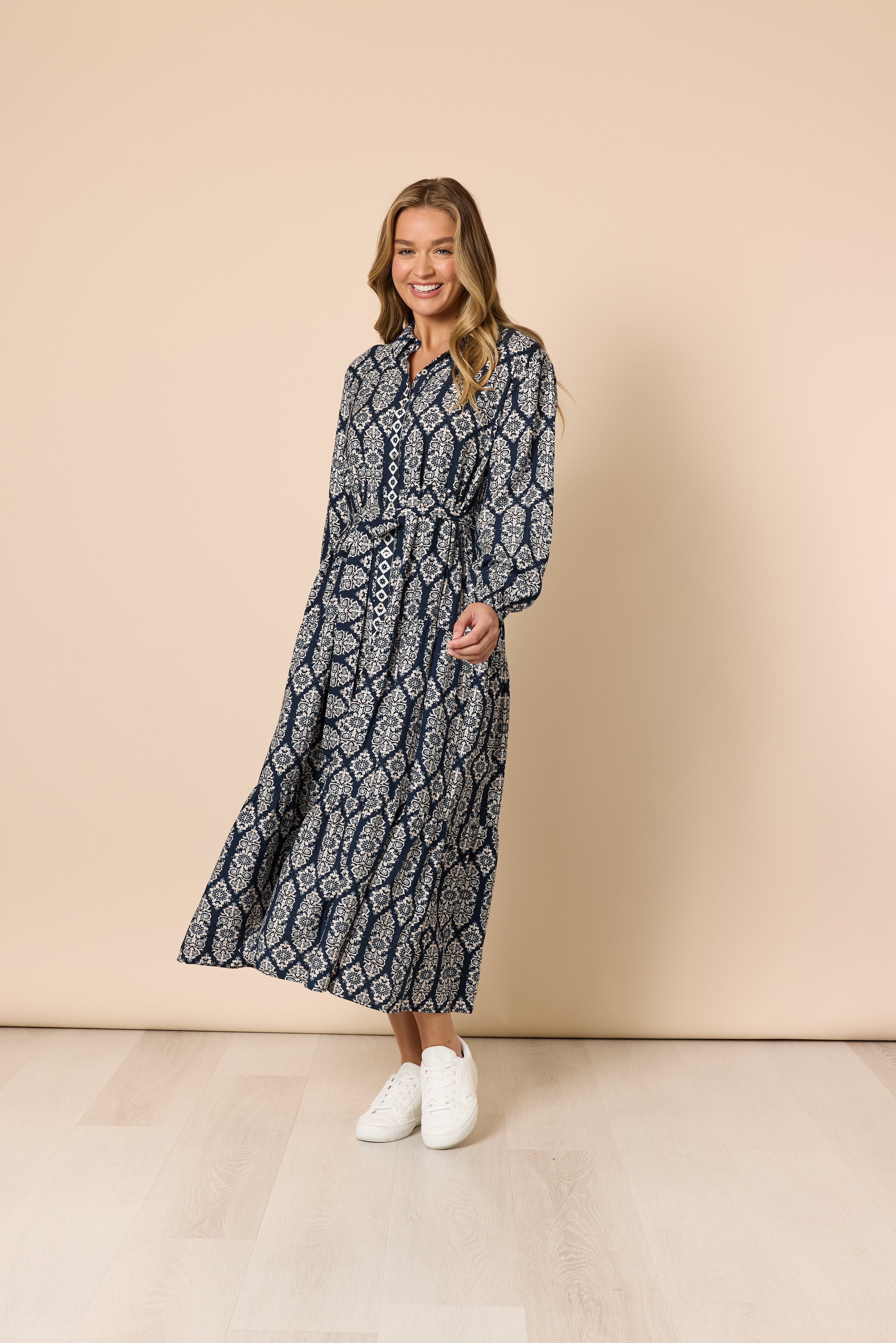 Threadz Lola Print Dress - Navy/White