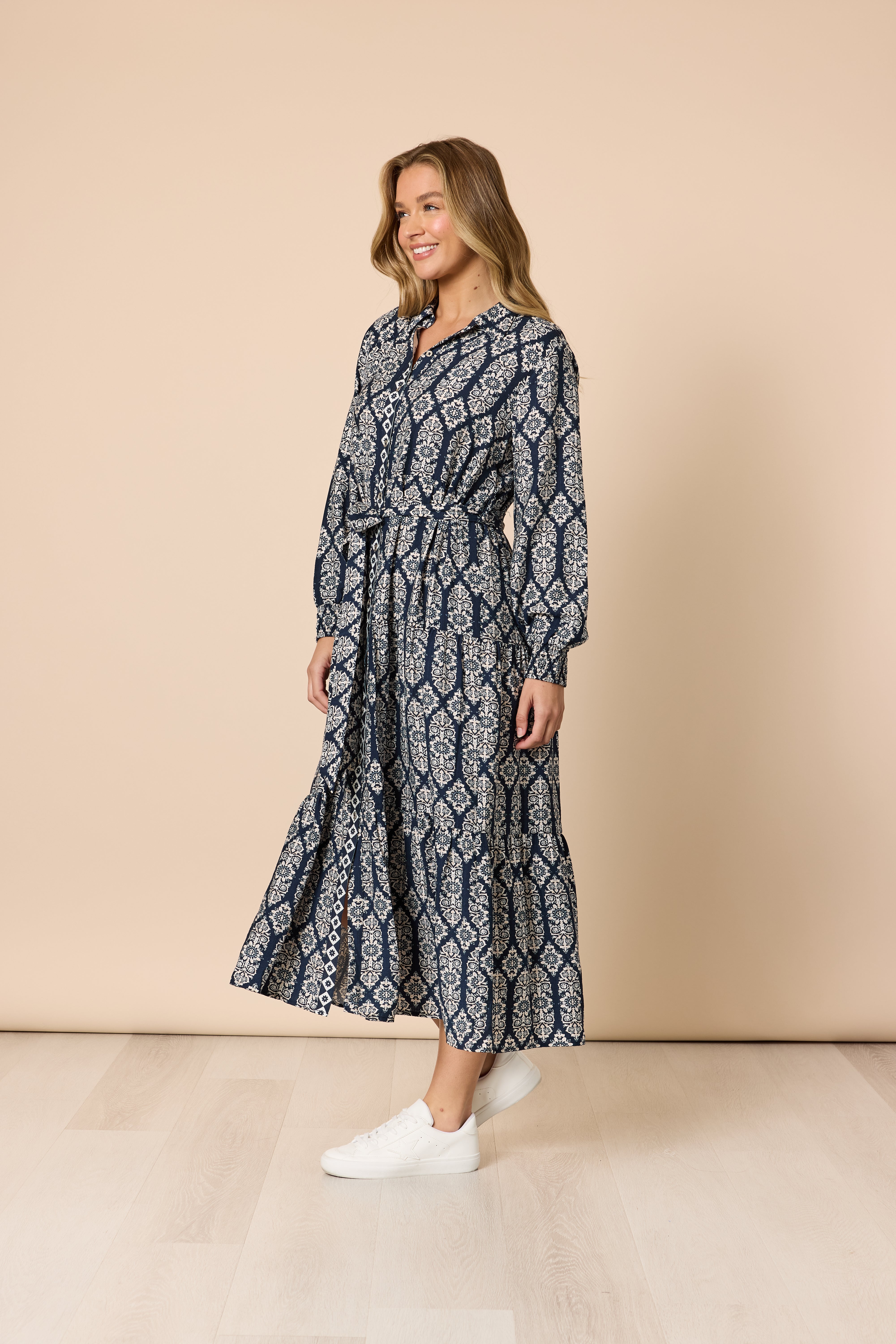 Threadz Lola Print Dress - Navy/White