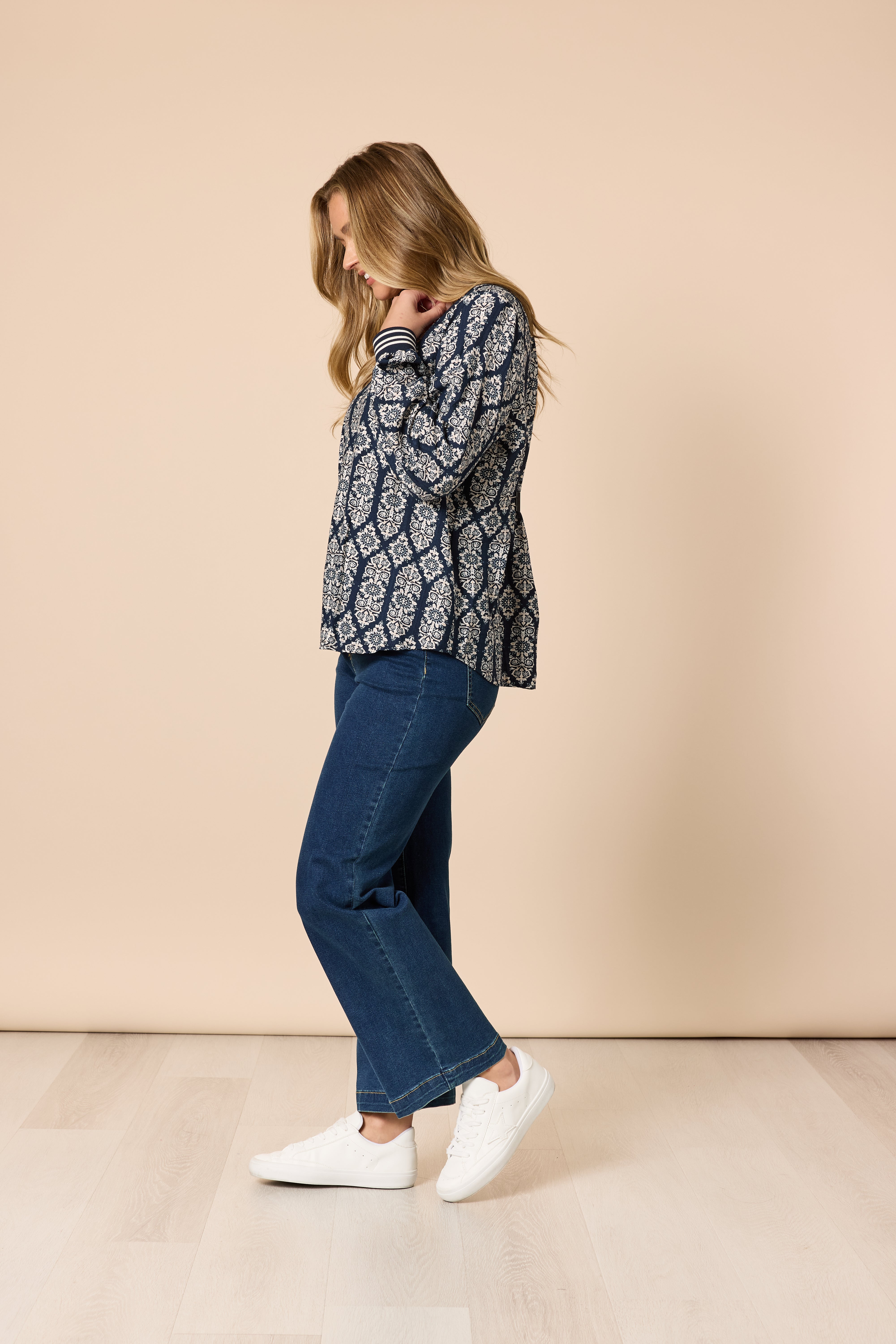 Threadz Lola Print Top - Navy/White