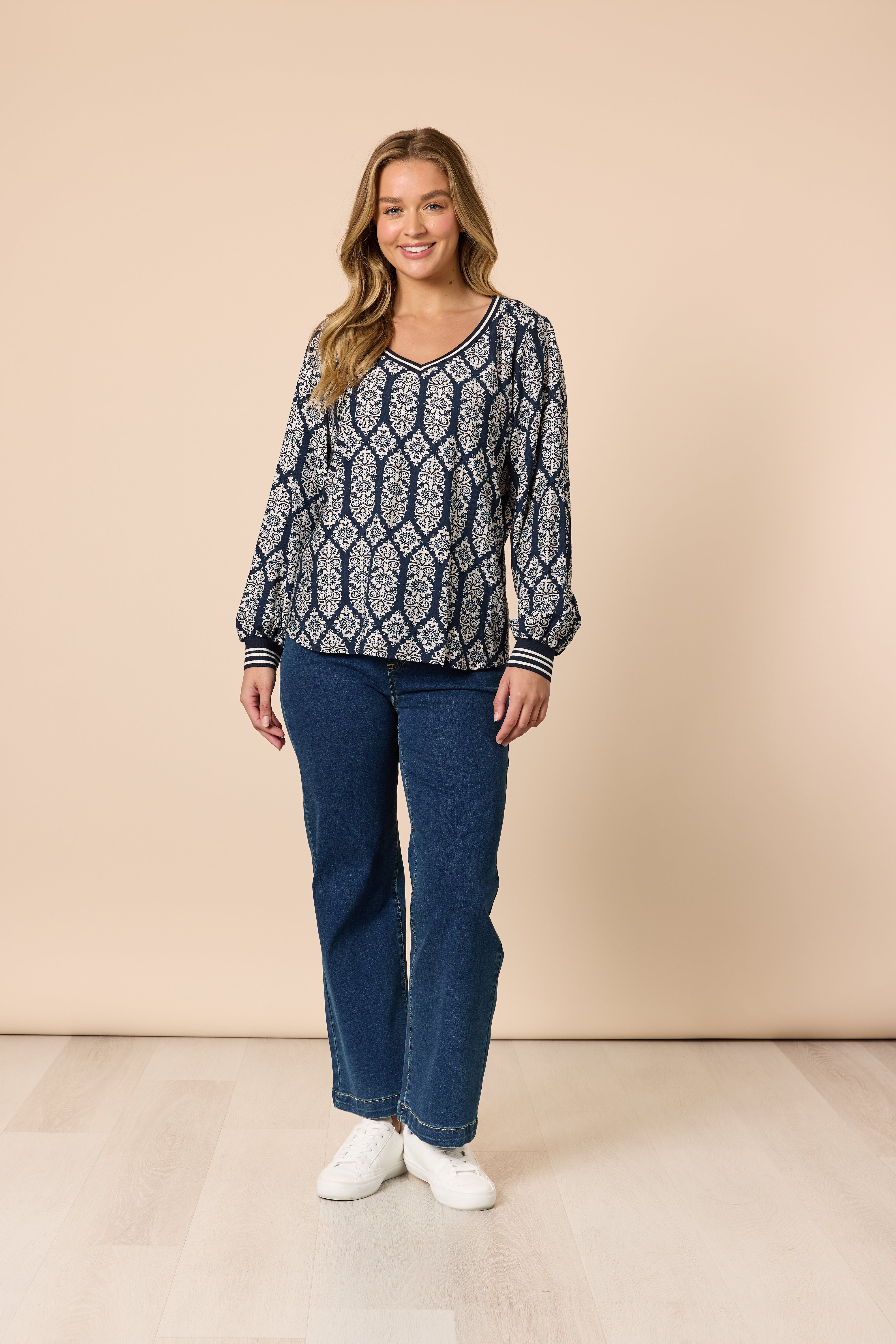 Threadz Lola Print Top - Navy/White