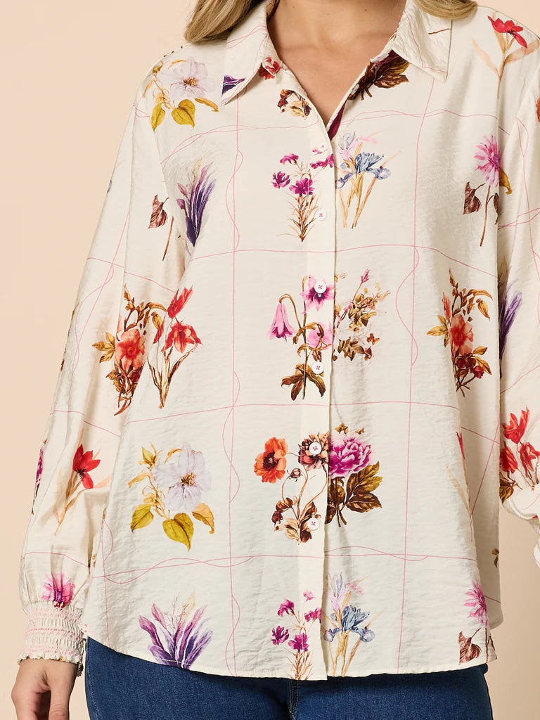 Threadz Central Park Floral Print Shirt - Natural Multi