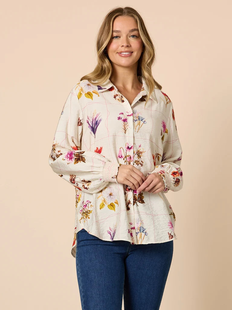 Threadz Central Park Floral Print Shirt - Natural Multi