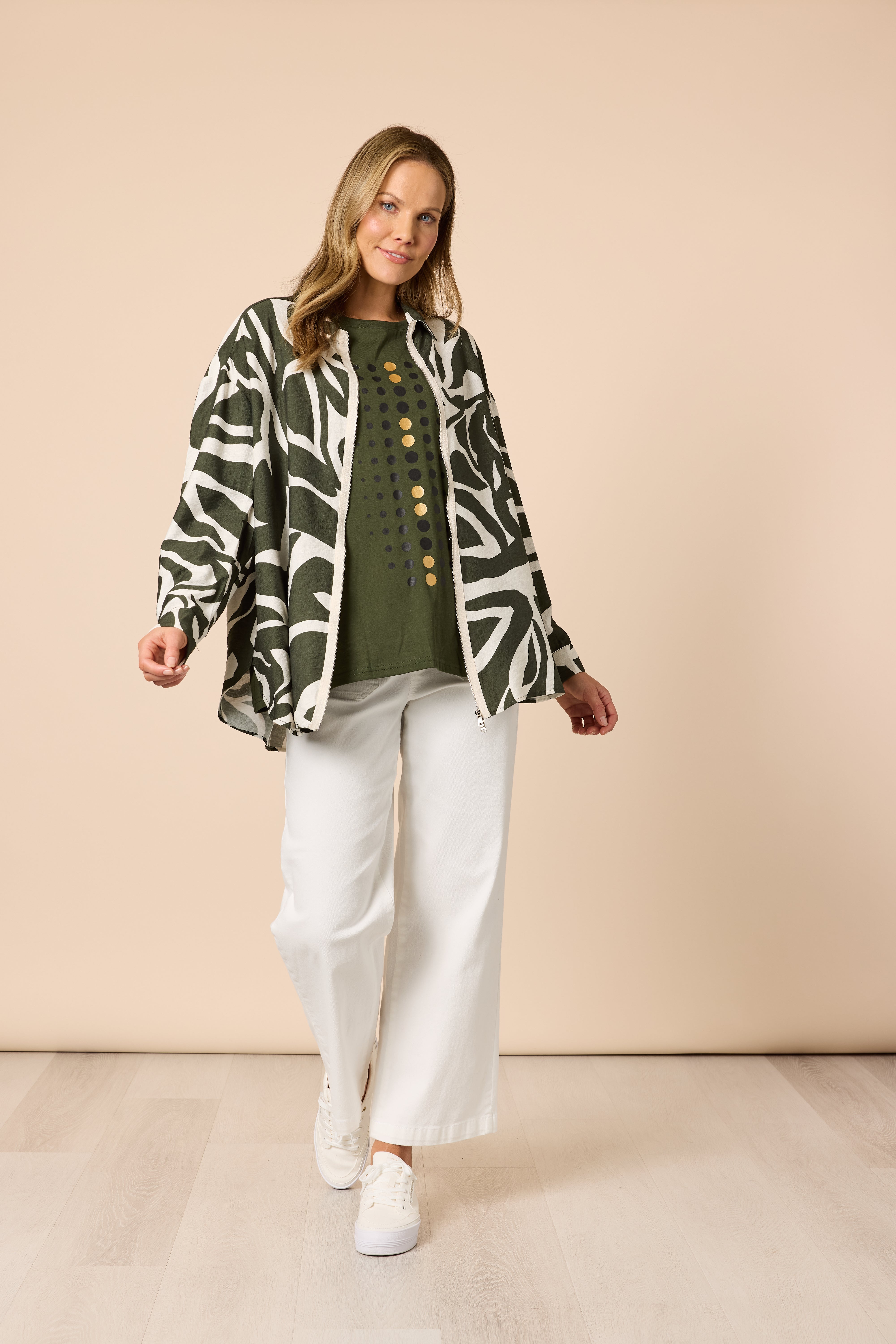 Clarity Lyon Print Jacket - Khaki/Ivory