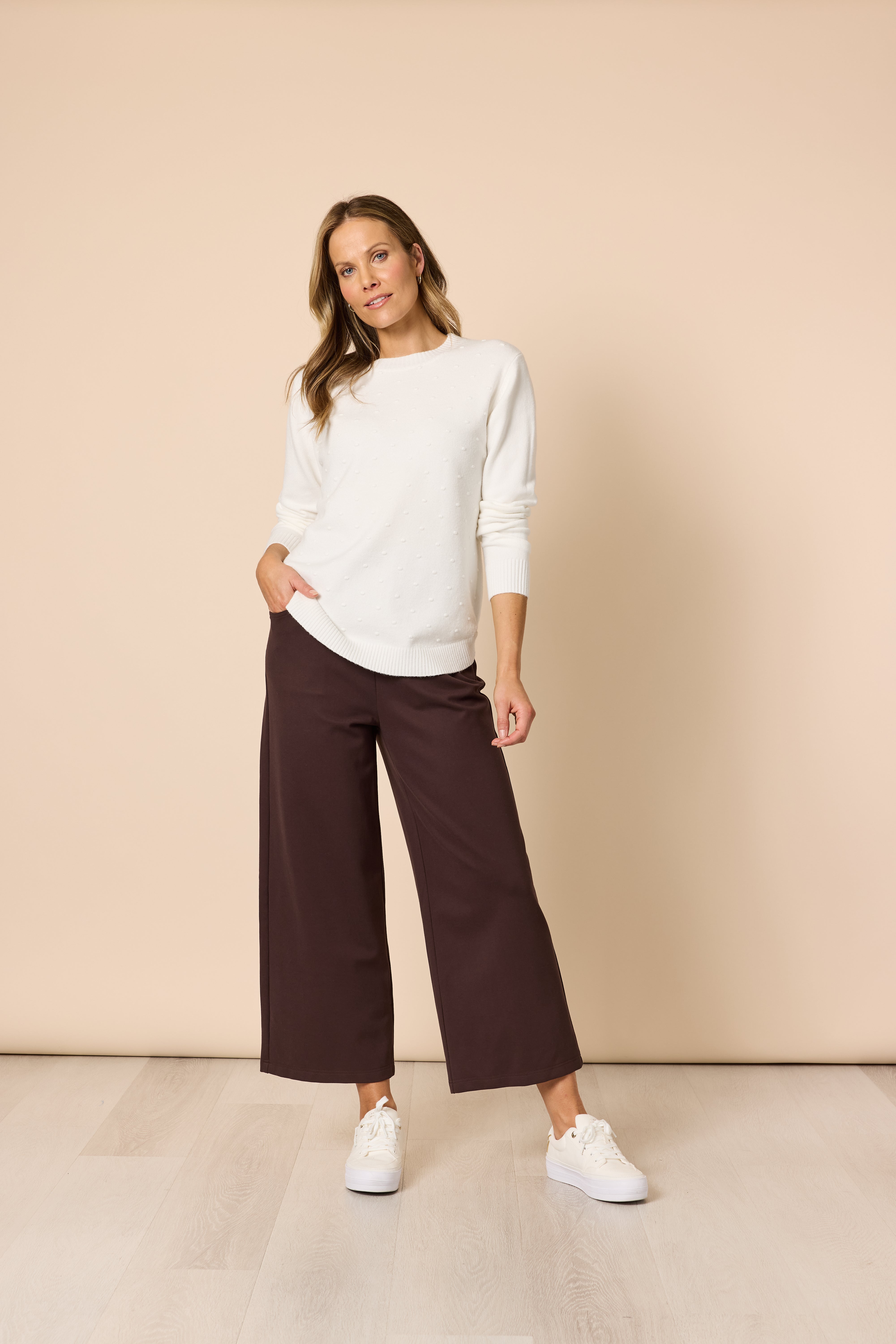 Clarity Kimmy Ponte Wide Leg Pant - Coffee
