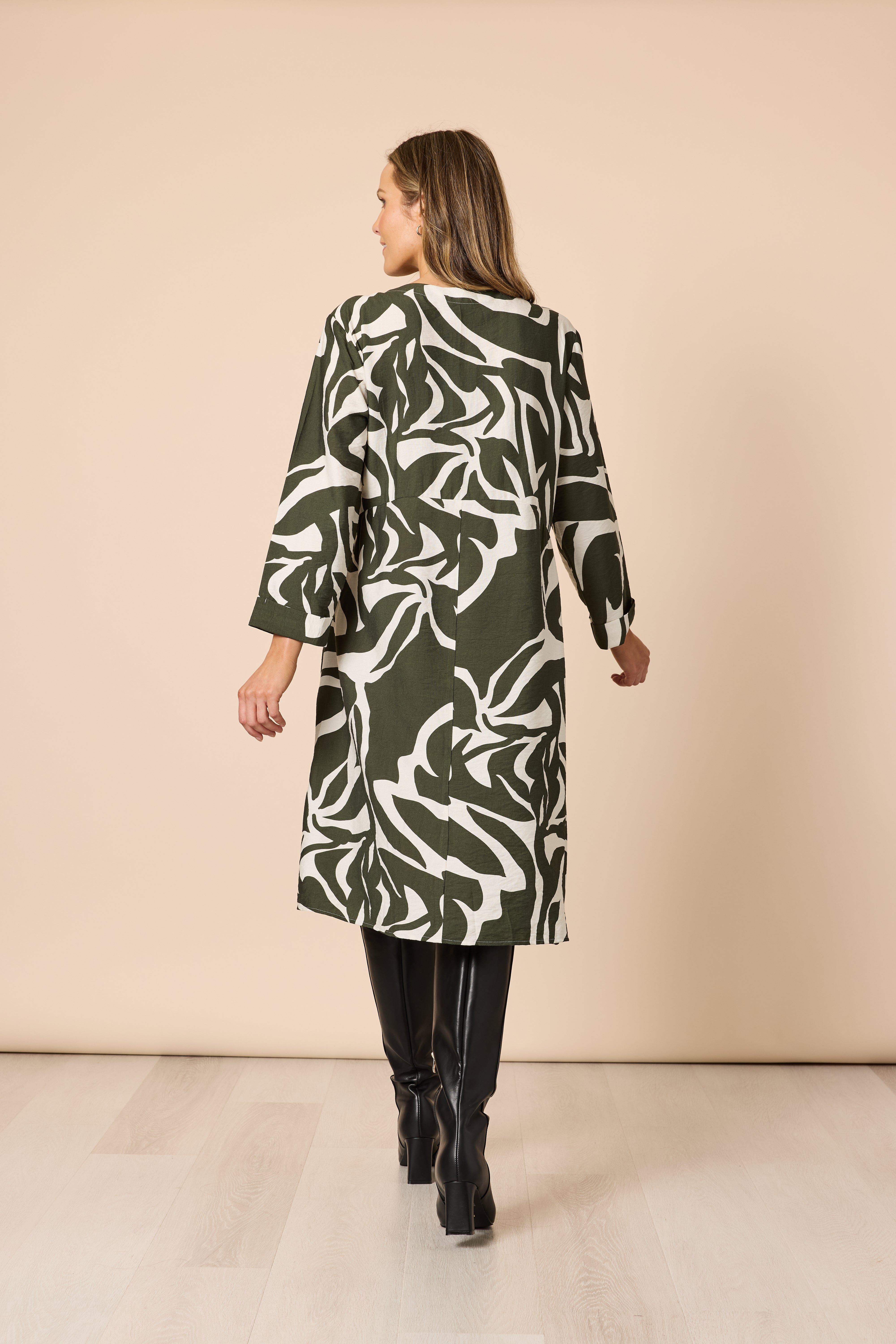 Clarity Lyon Print Dress - Khaki/Ivory