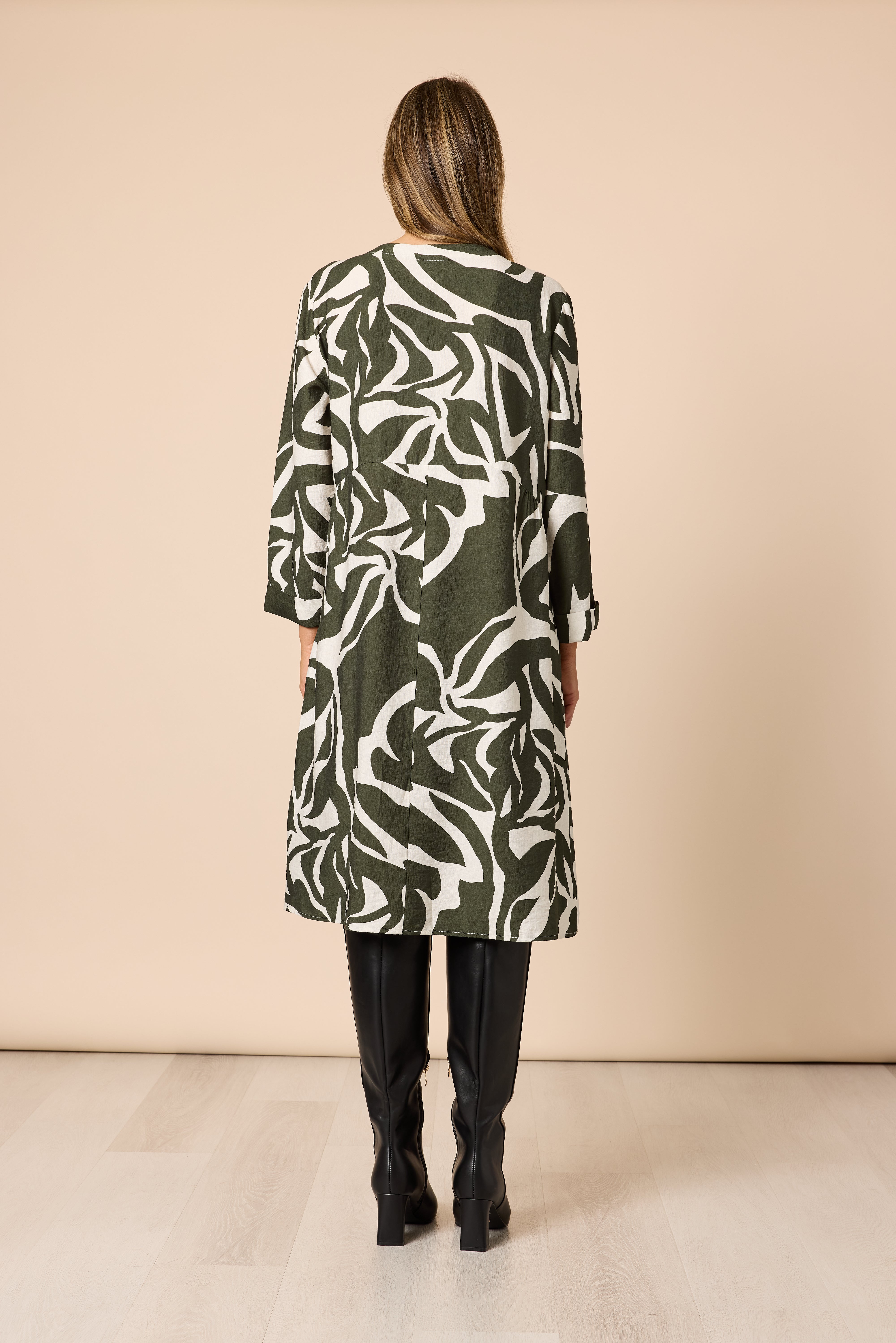 Clarity Lyon Print Dress - Khaki/Ivory
