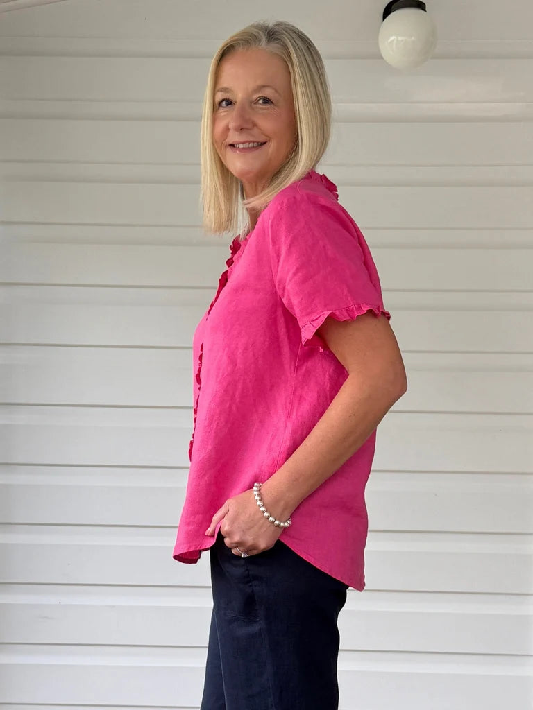 Gordon Smith Audrey Linen Top - Raspberry