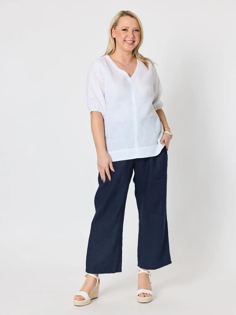 Gordon Smith Lara Wide Leg Linen Pant - Navy