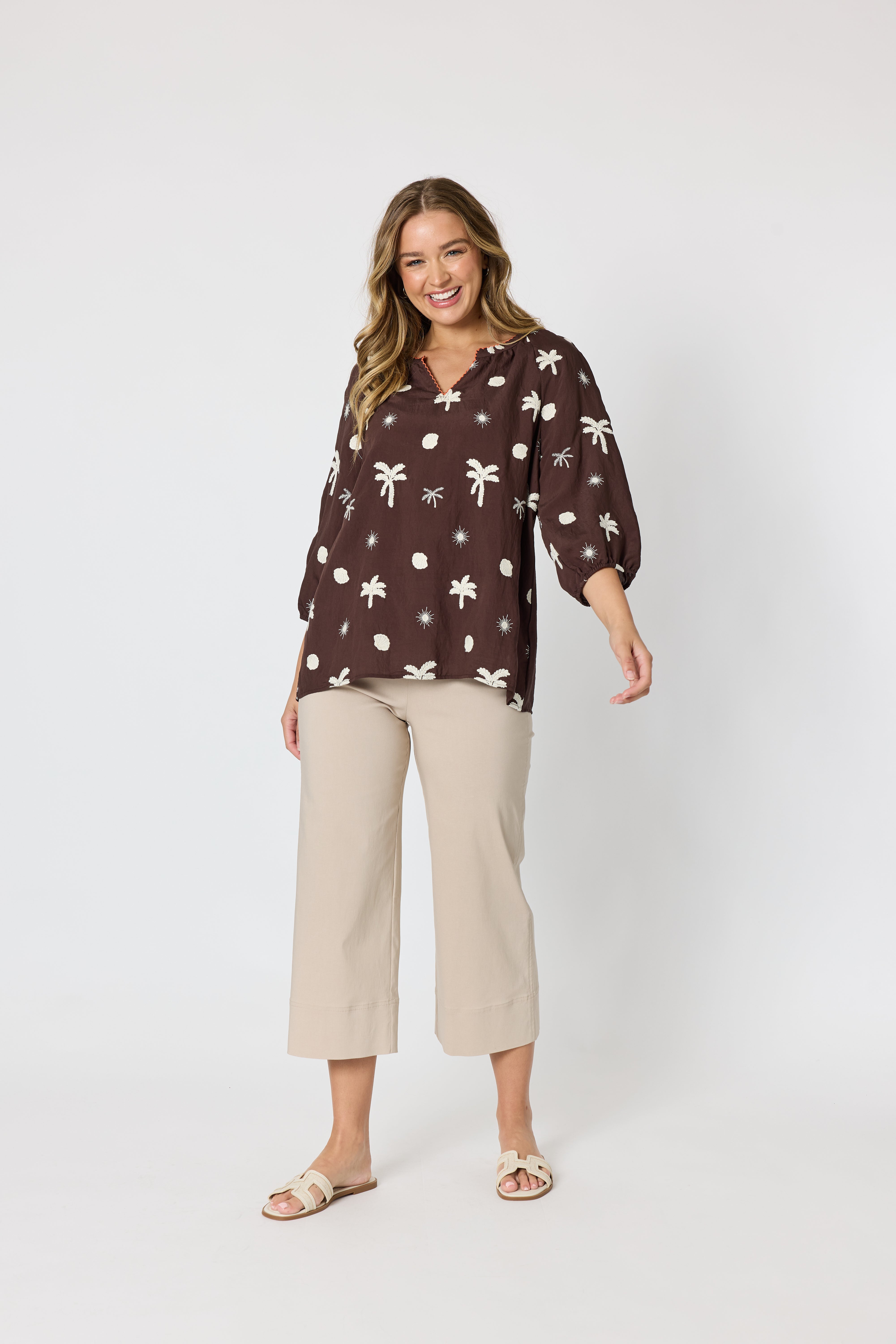 Threadz Canopy Embroidered Top - Coffee