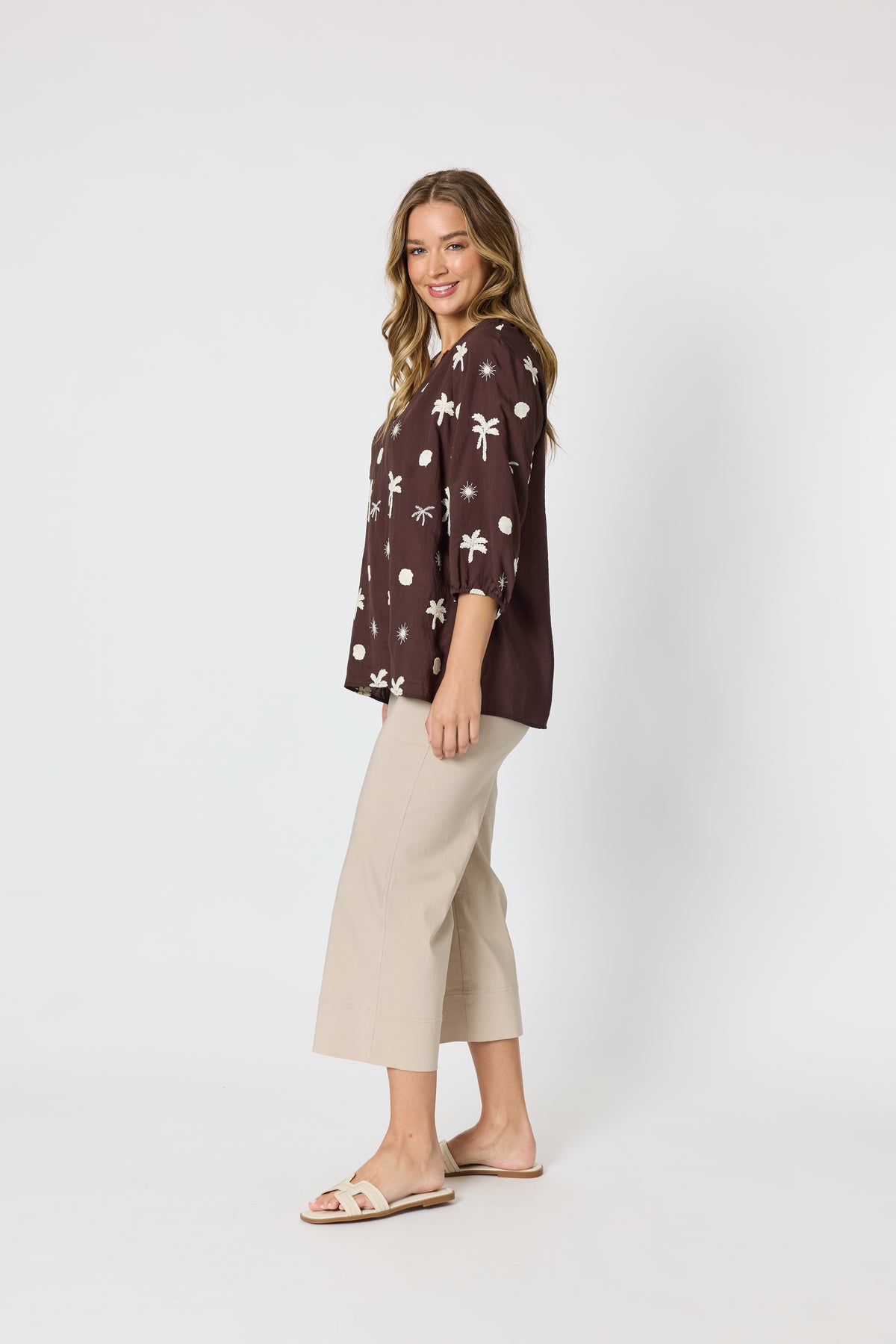 Threadz Canopy Embroidered Top - Coffee