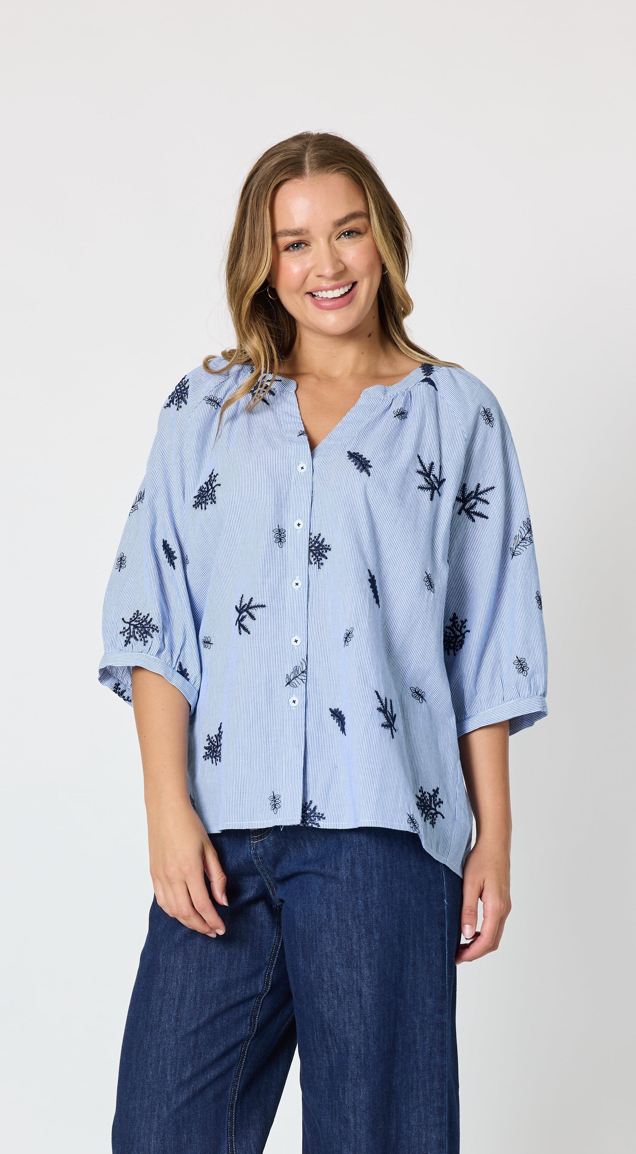Threadz Botanica Shirt - Navy/White