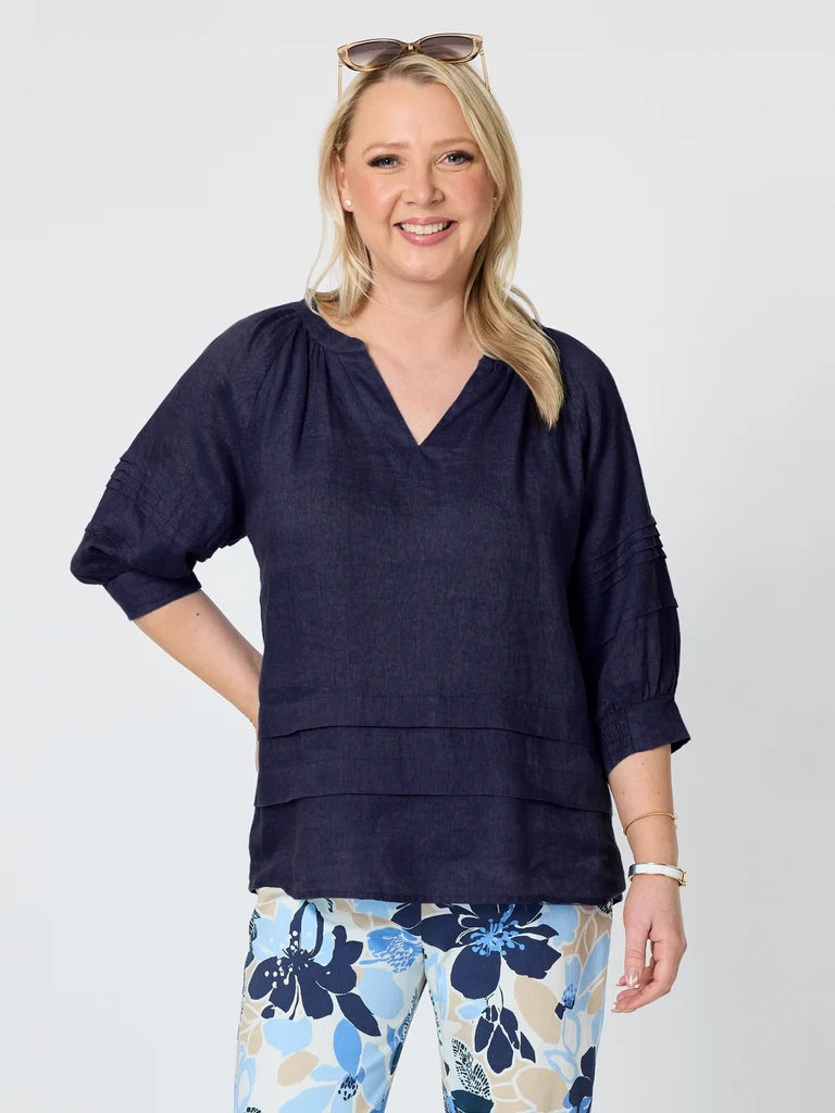 Gordon Smith Kate Linen Top - Navy