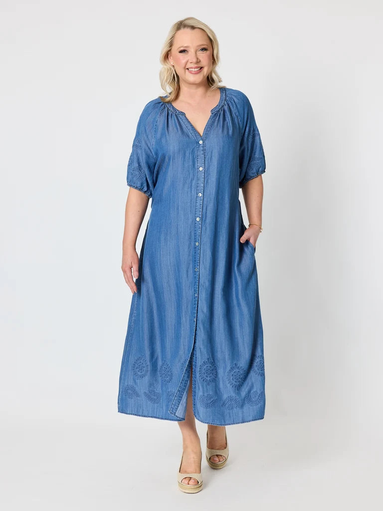 Gordon Smith Oasis Embroidered Denim Dress - Denim