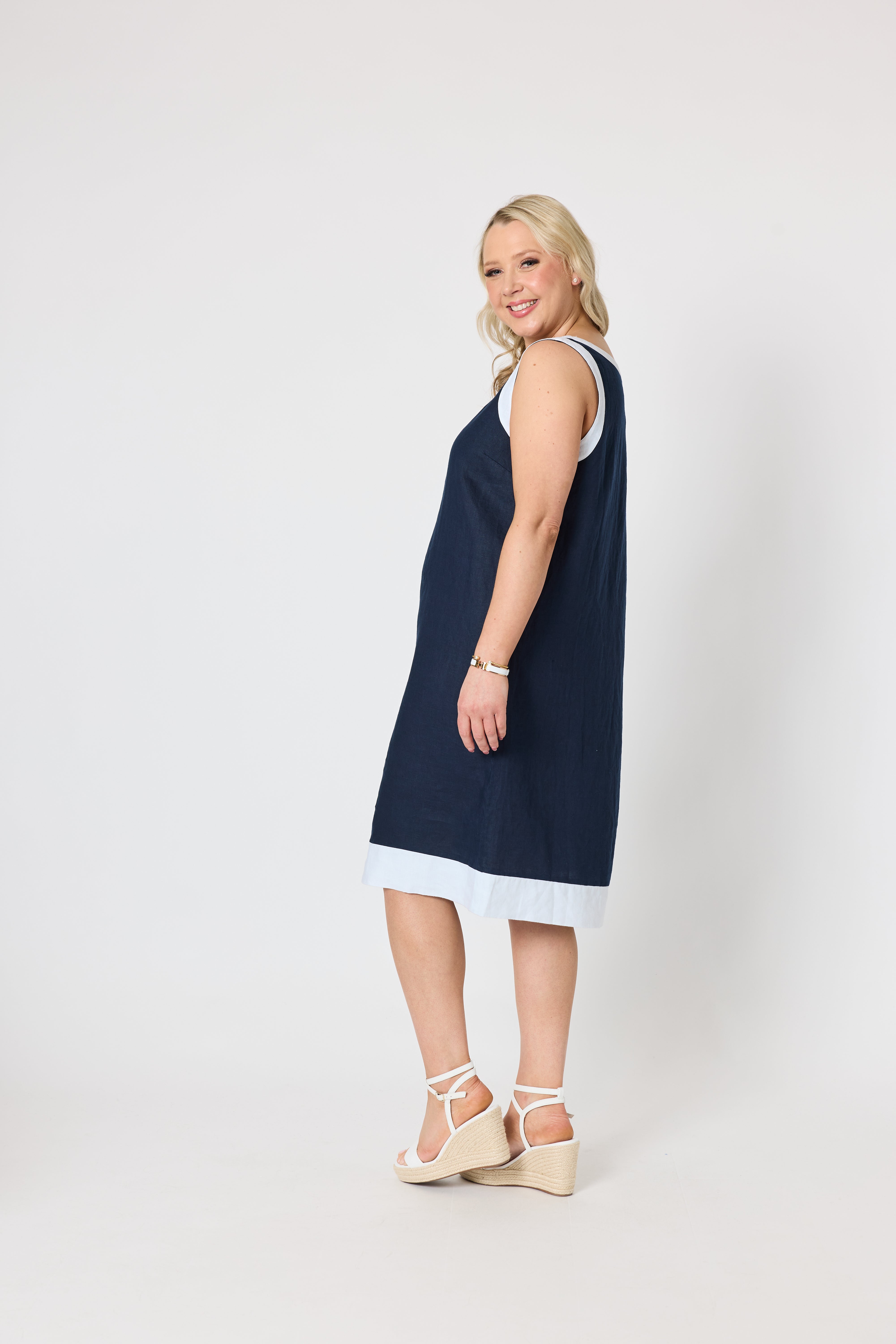 Gordon Smith Chloe Linen Dress - Navy/White