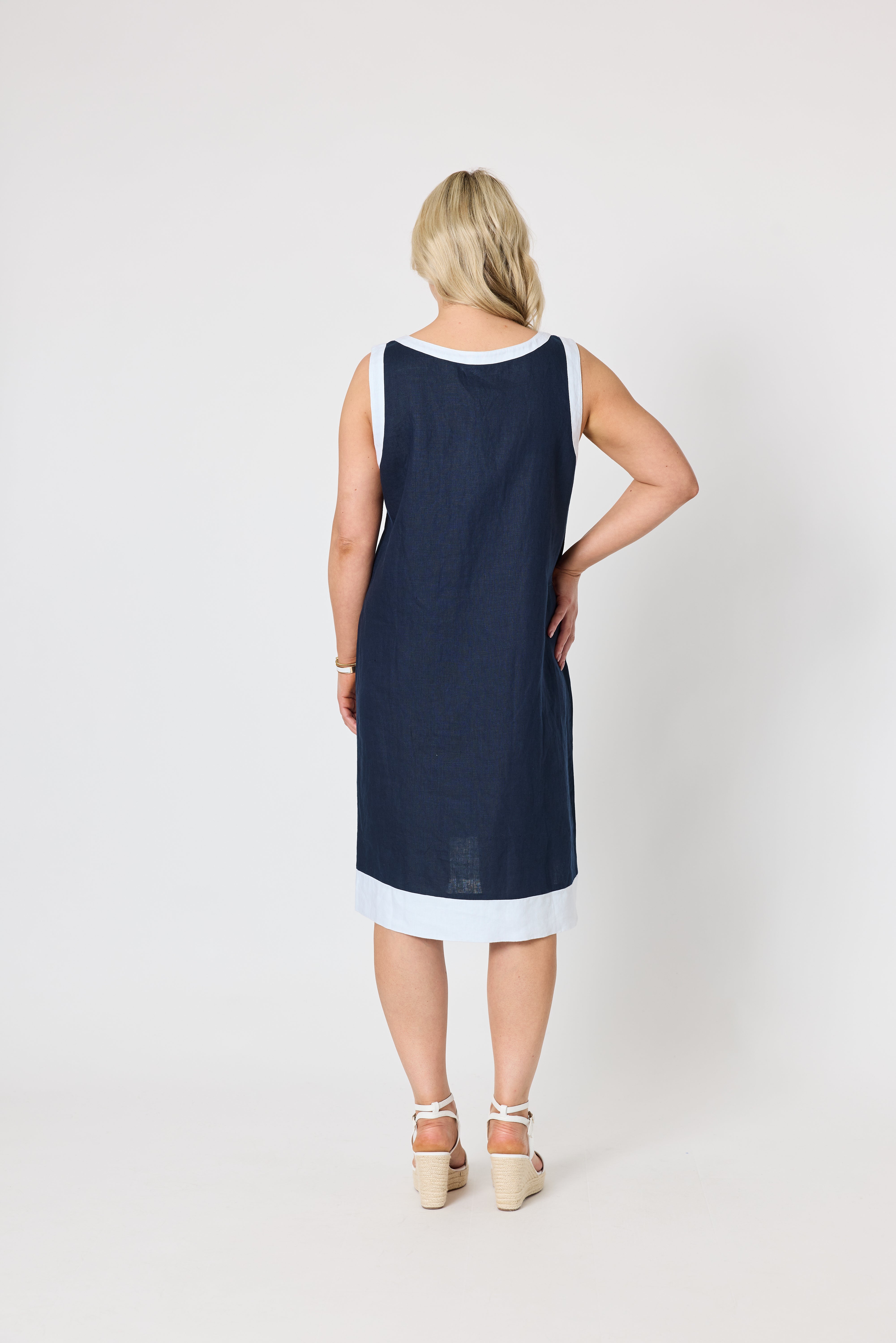 Gordon Smith Chloe Linen Dress - Navy/White