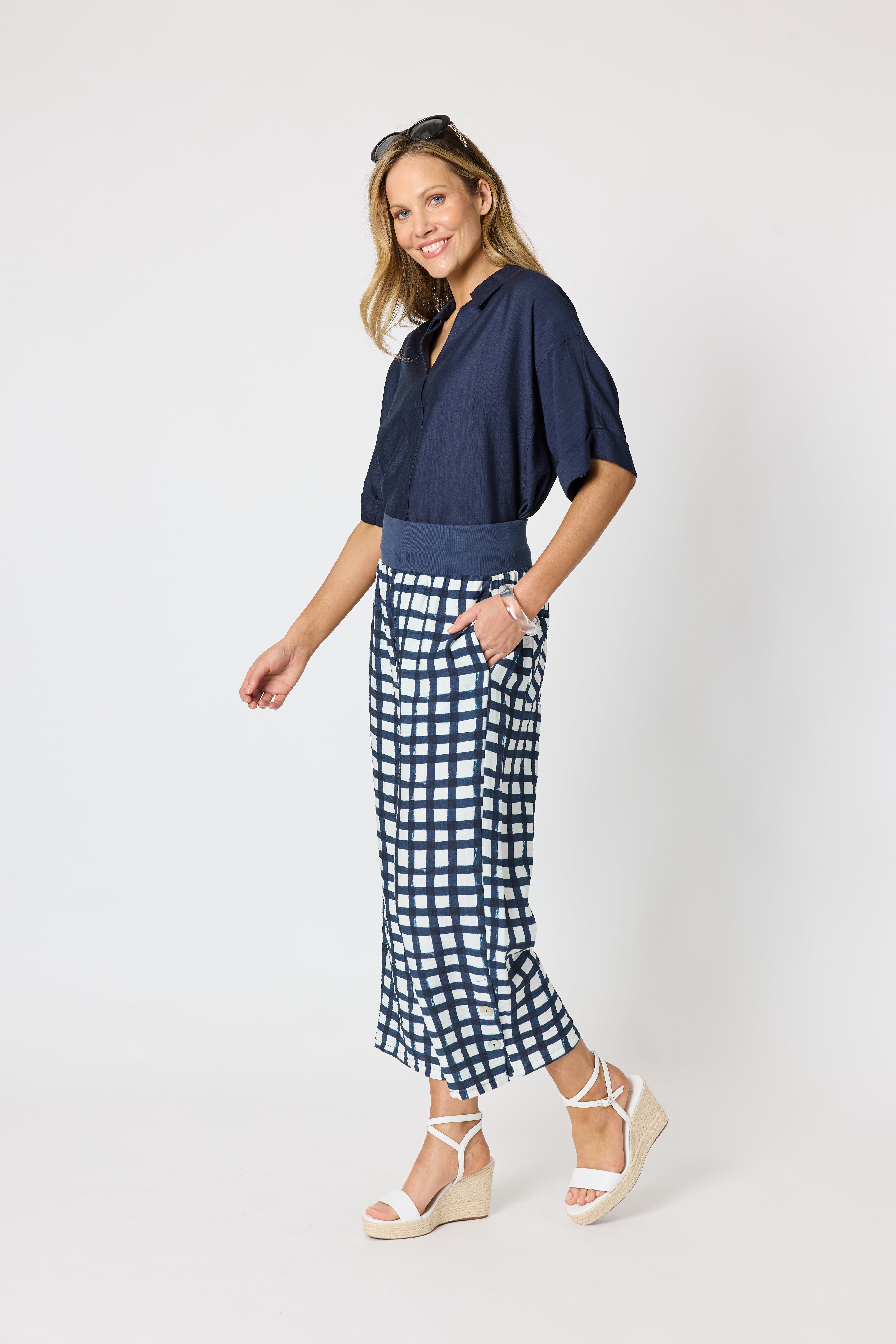 Clarity Monaco Grid Pant - Navy/White