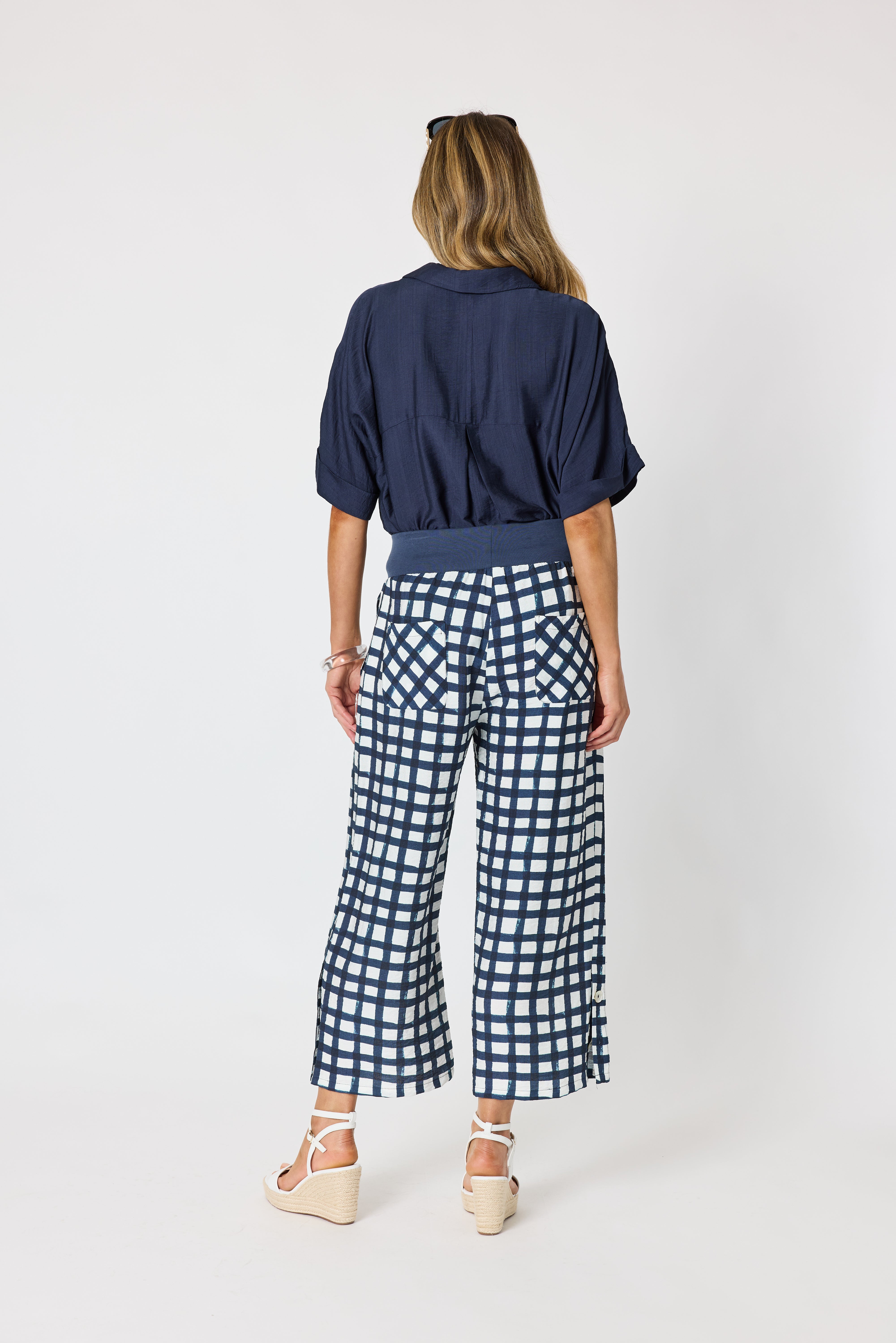 Clarity Monaco Grid Pant - Navy/White