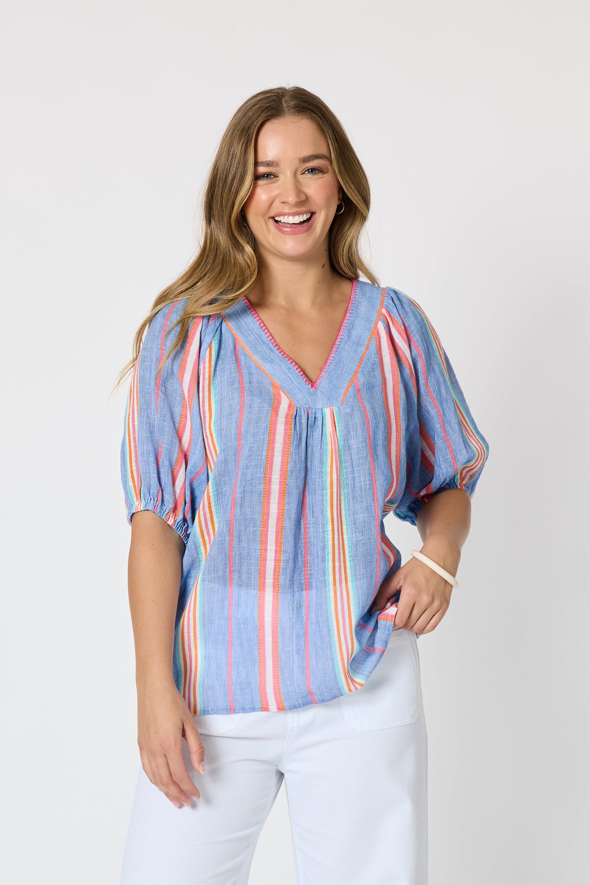 Threadz Laguna Stripe Top - Denim Multi