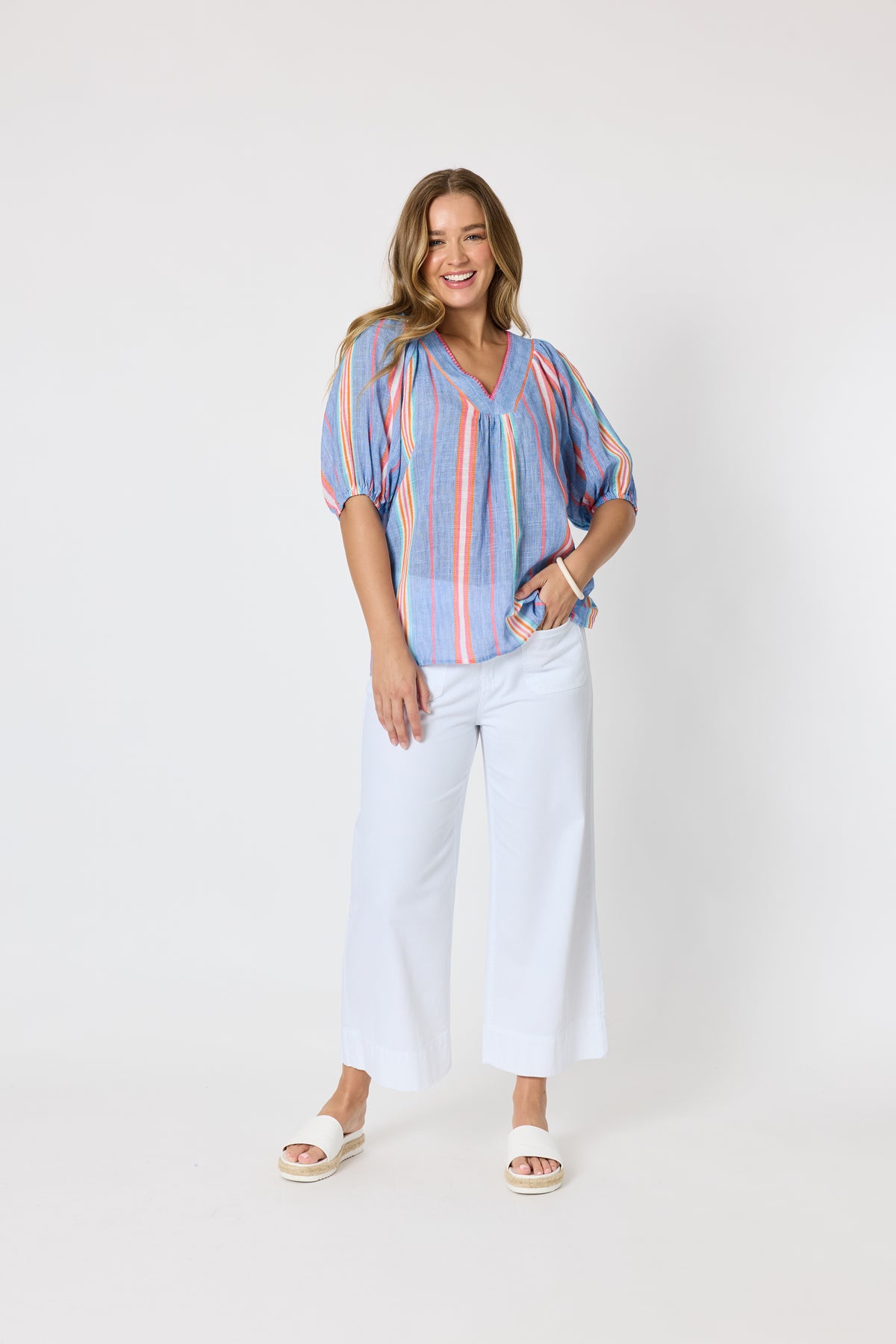 Threadz Laguna Stripe Top - Denim Multi