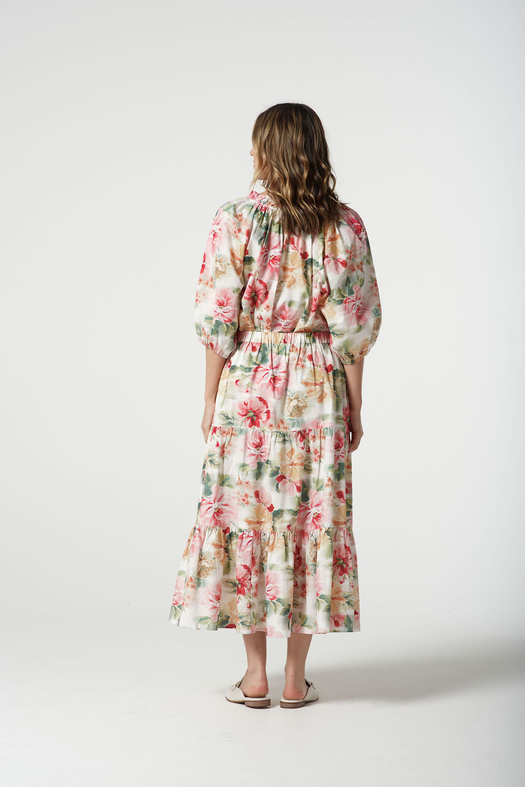 Goondiwindi Cotton Lagoon Tiered Cotton Skirt - Blurred Floral