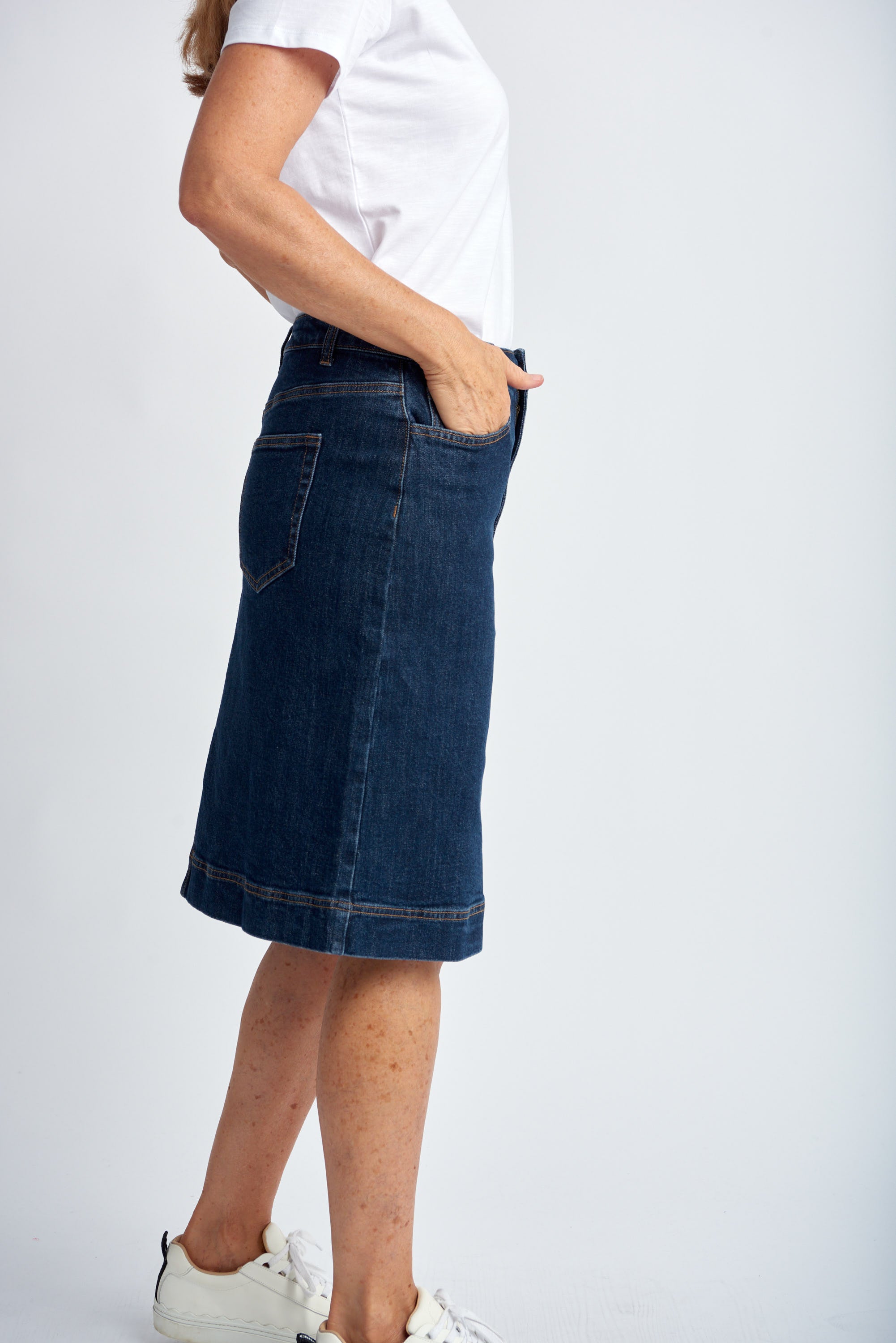 Goondiwindi Cotton Denim Knee Length Skirt - Indigo Blue