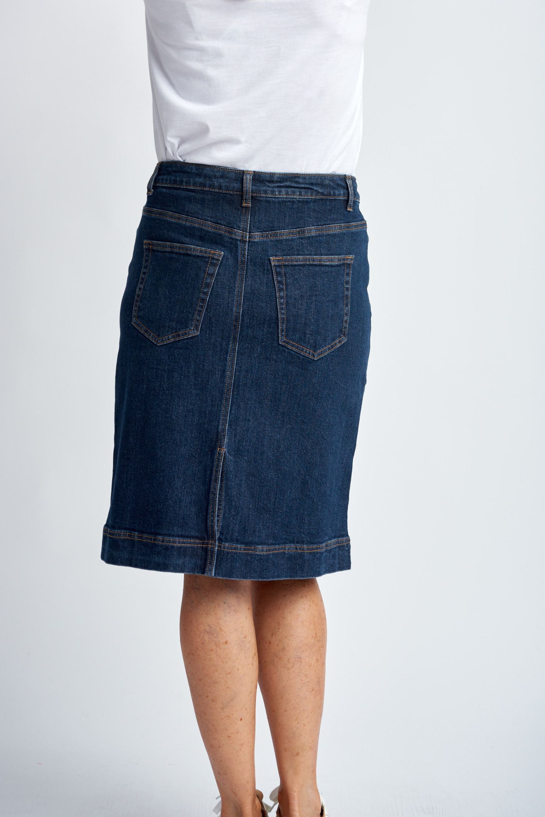 Goondiwindi Cotton Denim Knee Length Skirt - Indigo Blue
