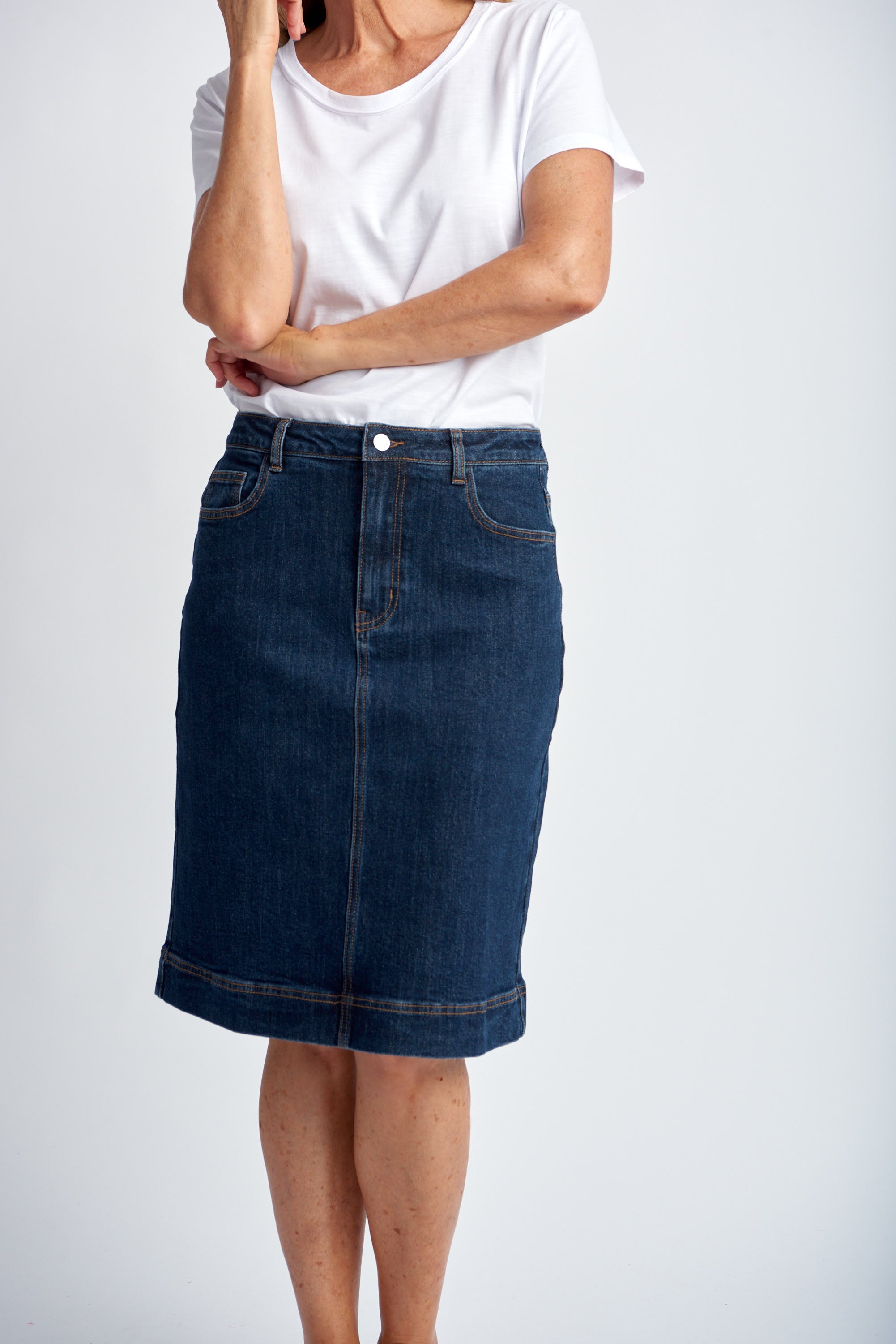 Goondiwindi Cotton Denim Knee Length Skirt - Indigo Blue
