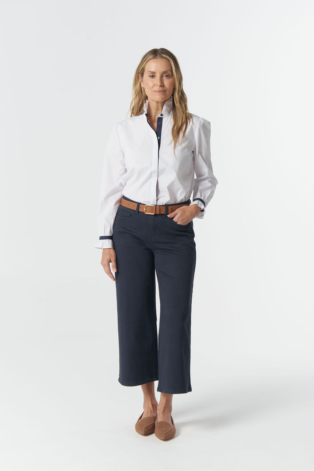 Goondiwindi Cotton 5 Pocket Crop Wide Leg Jean - Dark Navy
