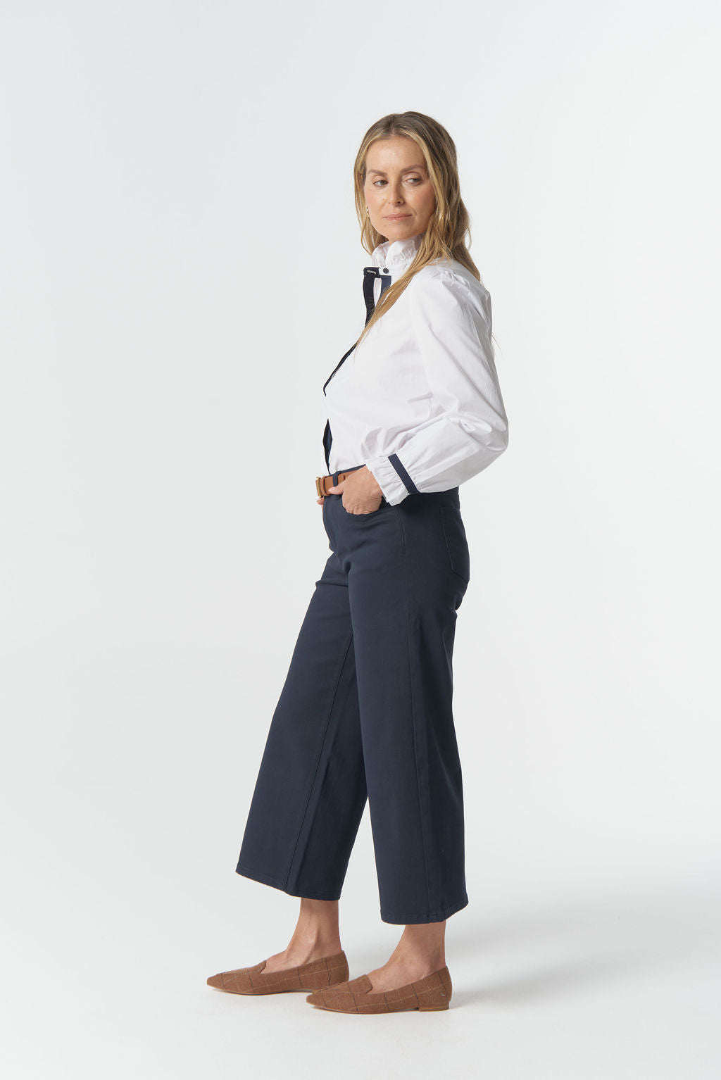 Goondiwindi Cotton 5 Pocket Crop Wide Leg Jean - Dark Navy