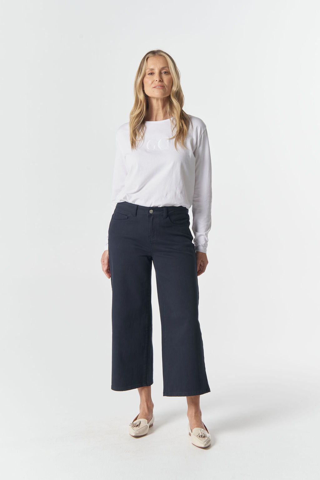 Goondiwindi Cotton 5 Pocket Crop Wide Leg Jean - Dark Navy