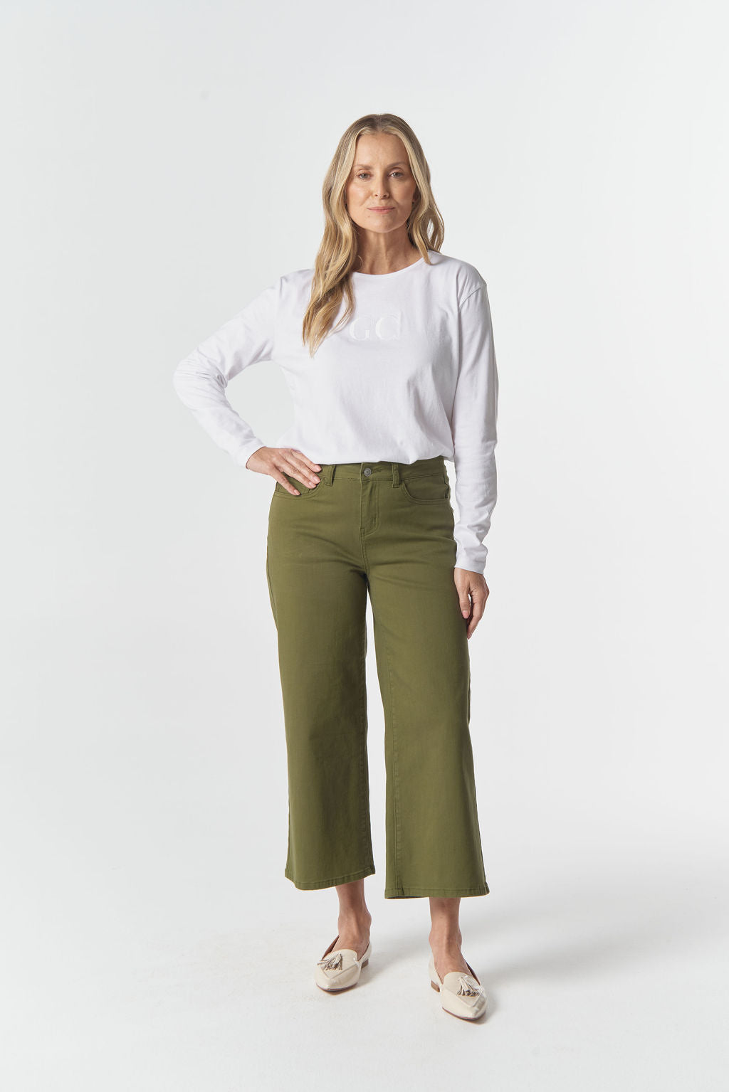 Goondiwindi Cotton 5 Pocket Crop Wide Leg Jean - Sage