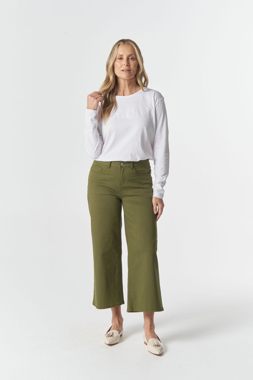 Goondiwindi Cotton 5 Pocket Crop Wide Leg Jean - Sage