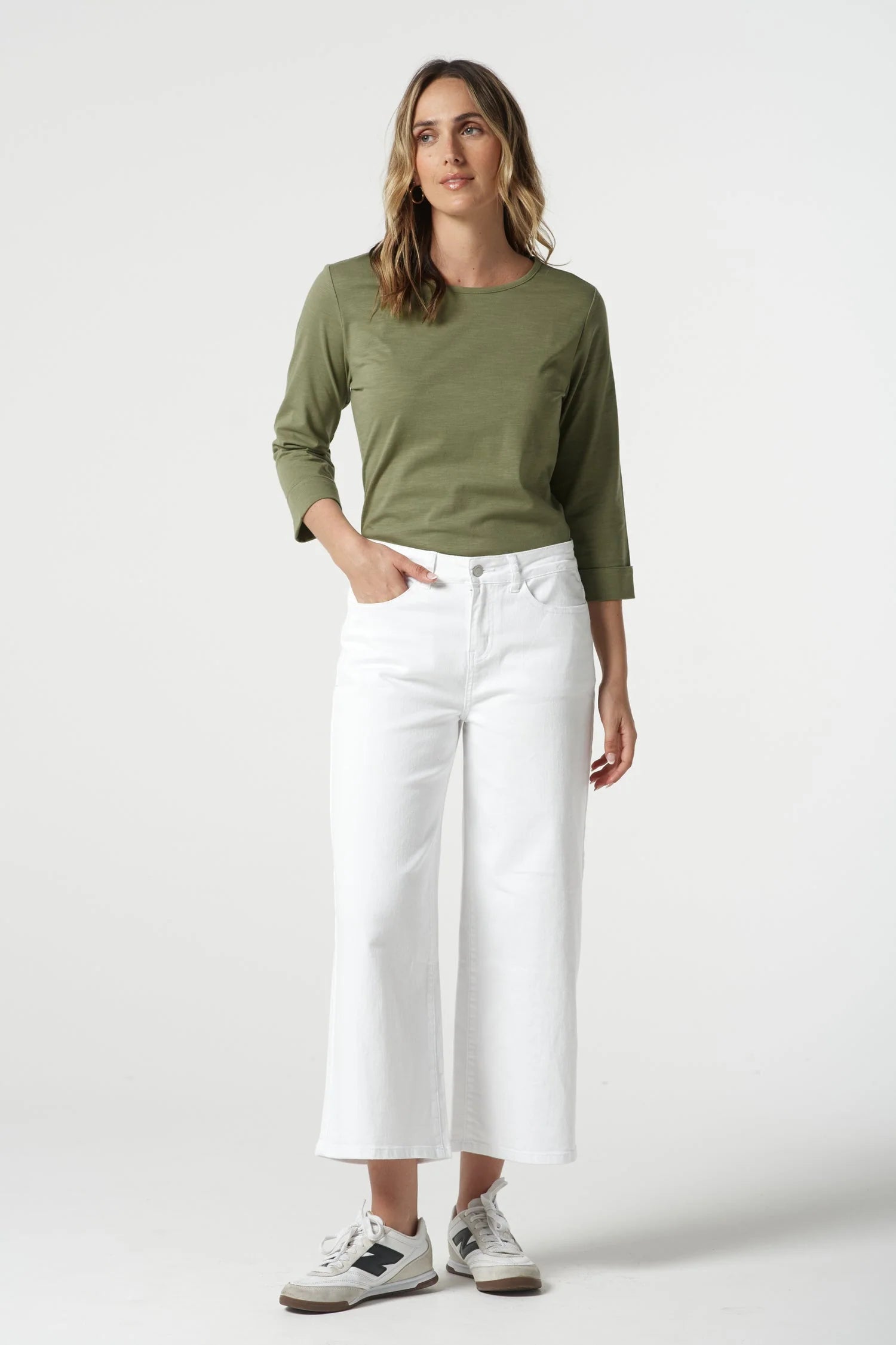 Goondiwindi Cotton 5 Pocket Crop Wide Leg Jean - White