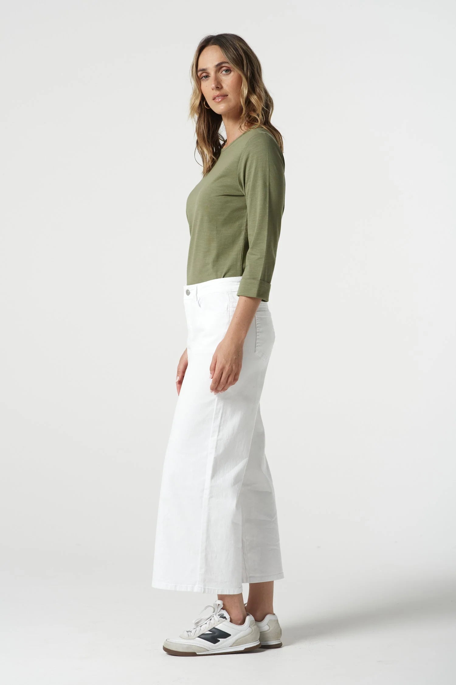 Goondiwindi Cotton 5 Pocket Crop Wide Leg Jean - White