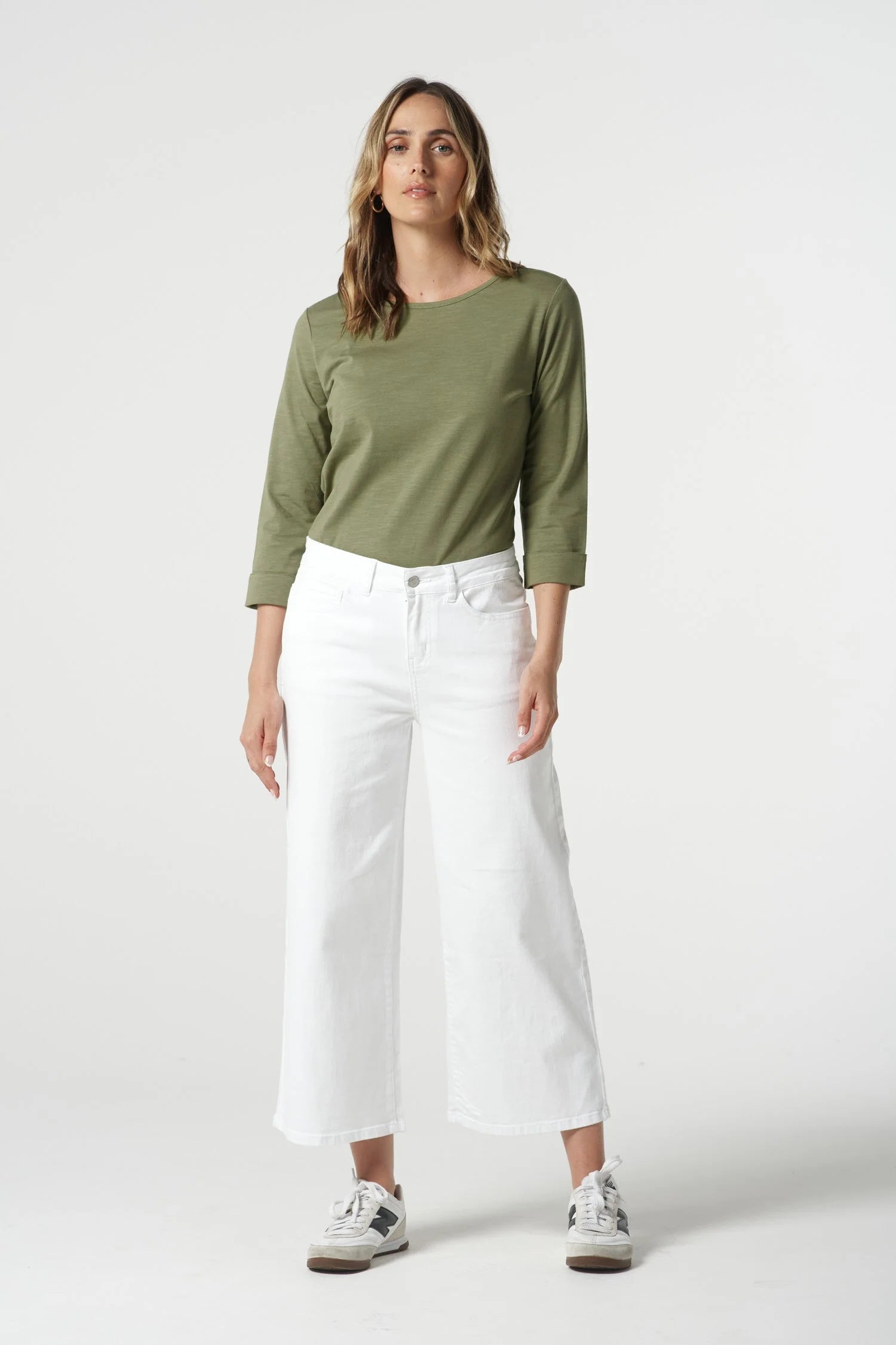 Goondiwindi Cotton 5 Pocket Crop Wide Leg Jean - White