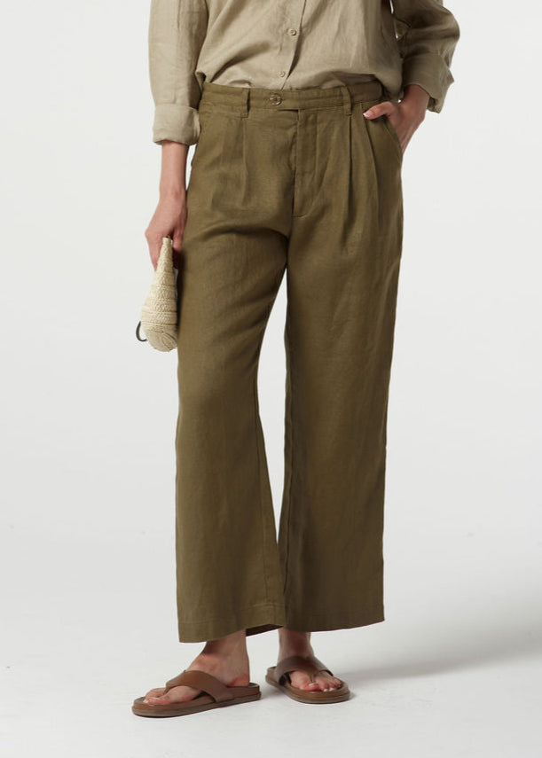 Goondiwindi Cotton Tapered Manstyle Cropped Pant - Otter