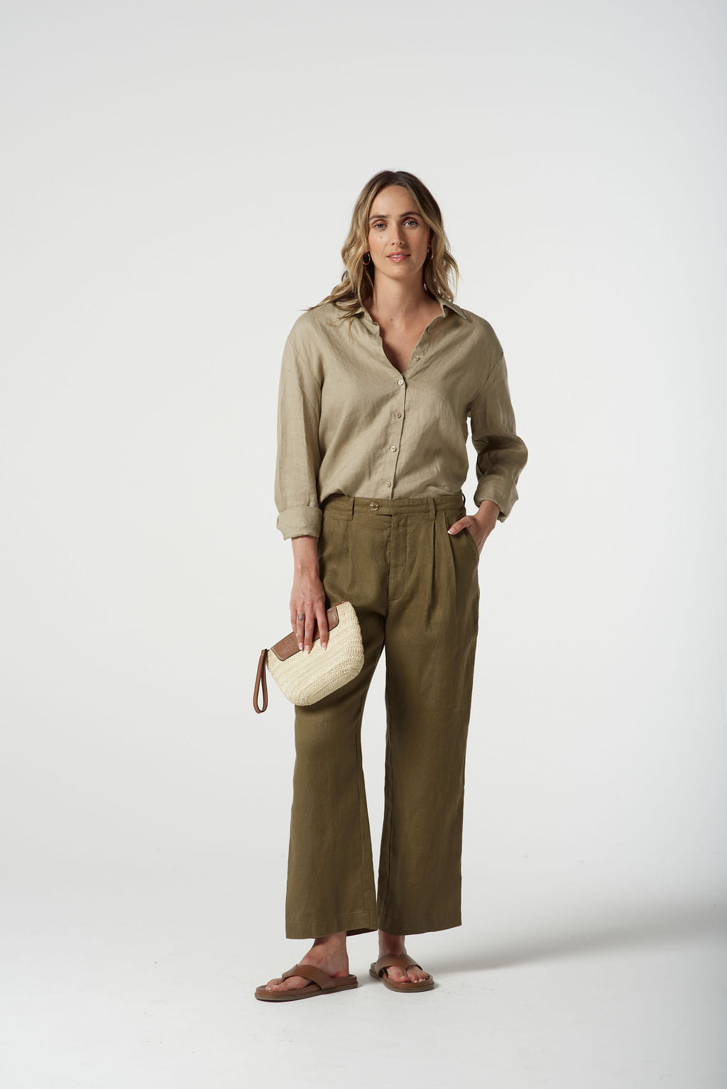 Goondiwindi Cotton Tapered Manstyle Cropped Pant - Otter