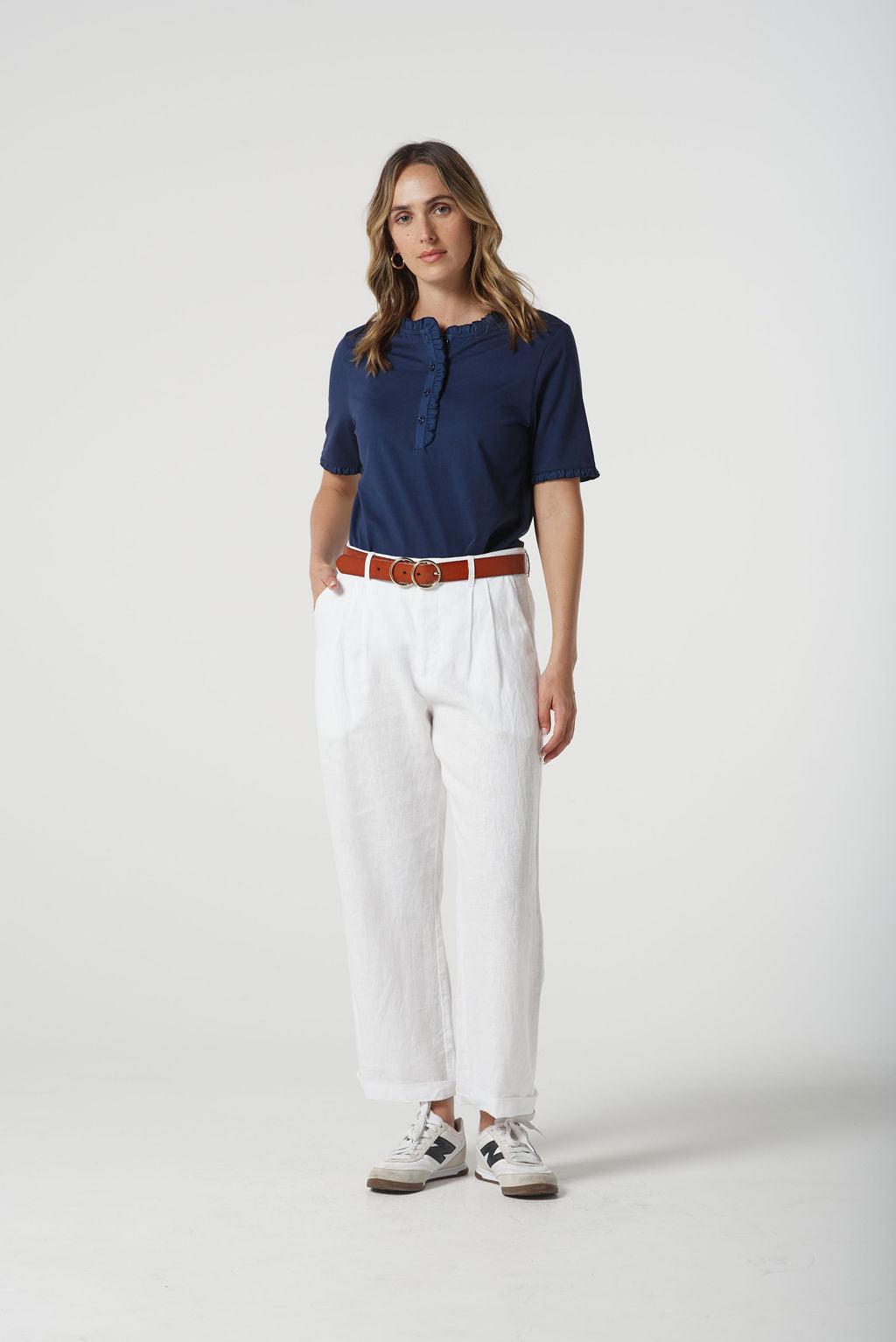 Goondiwindi Cotton Tapered Manstyle Cropped Pant - White