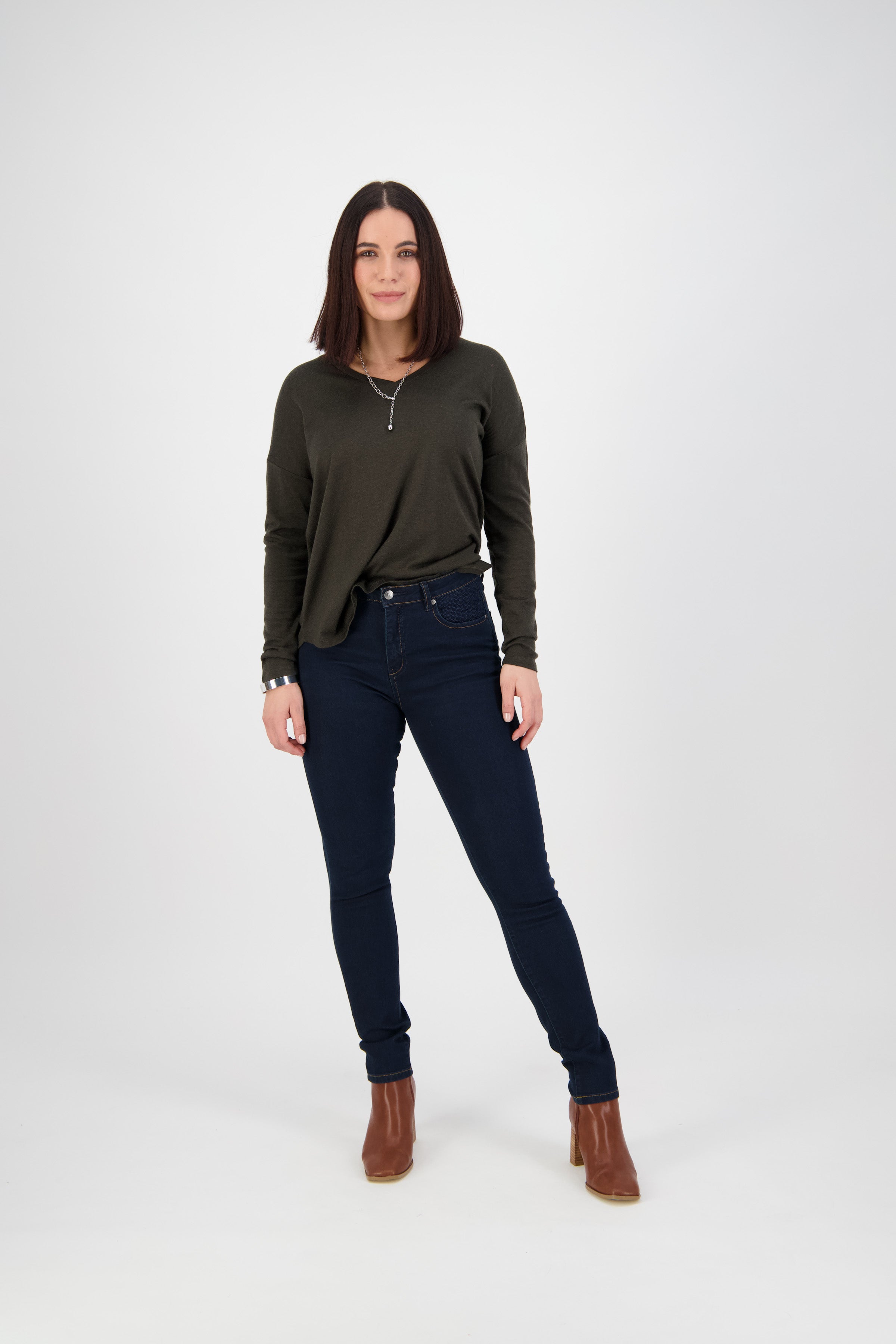 Vassalli Skinny Leg Basket Weave Pocket Jean - Indigo