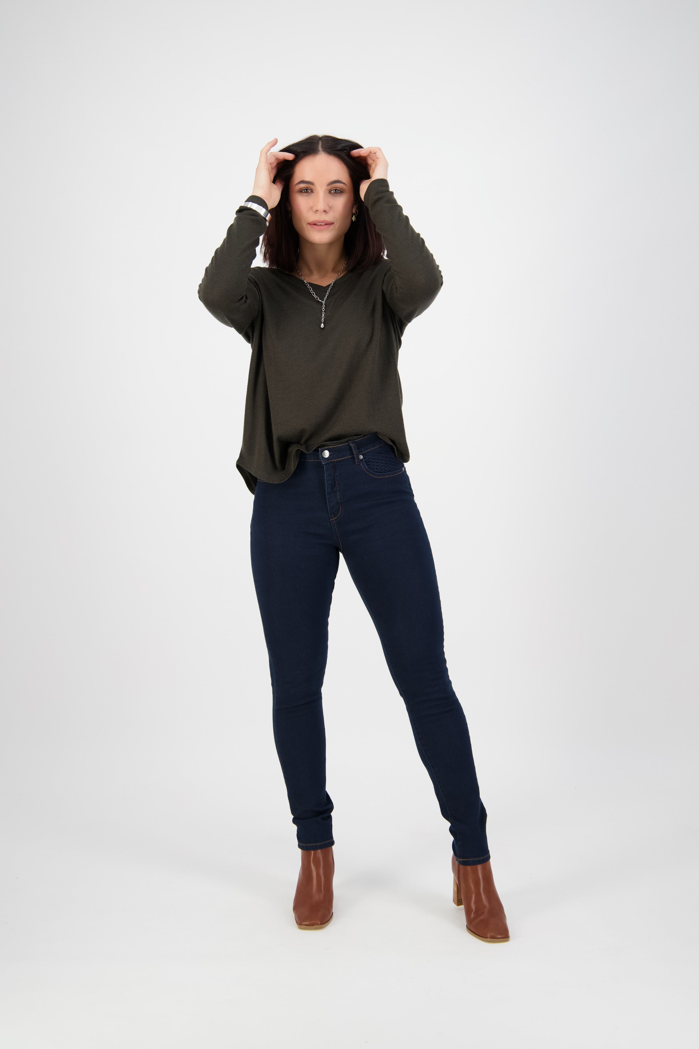 Vassalli Skinny Leg Basket Weave Pocket Jean - Indigo