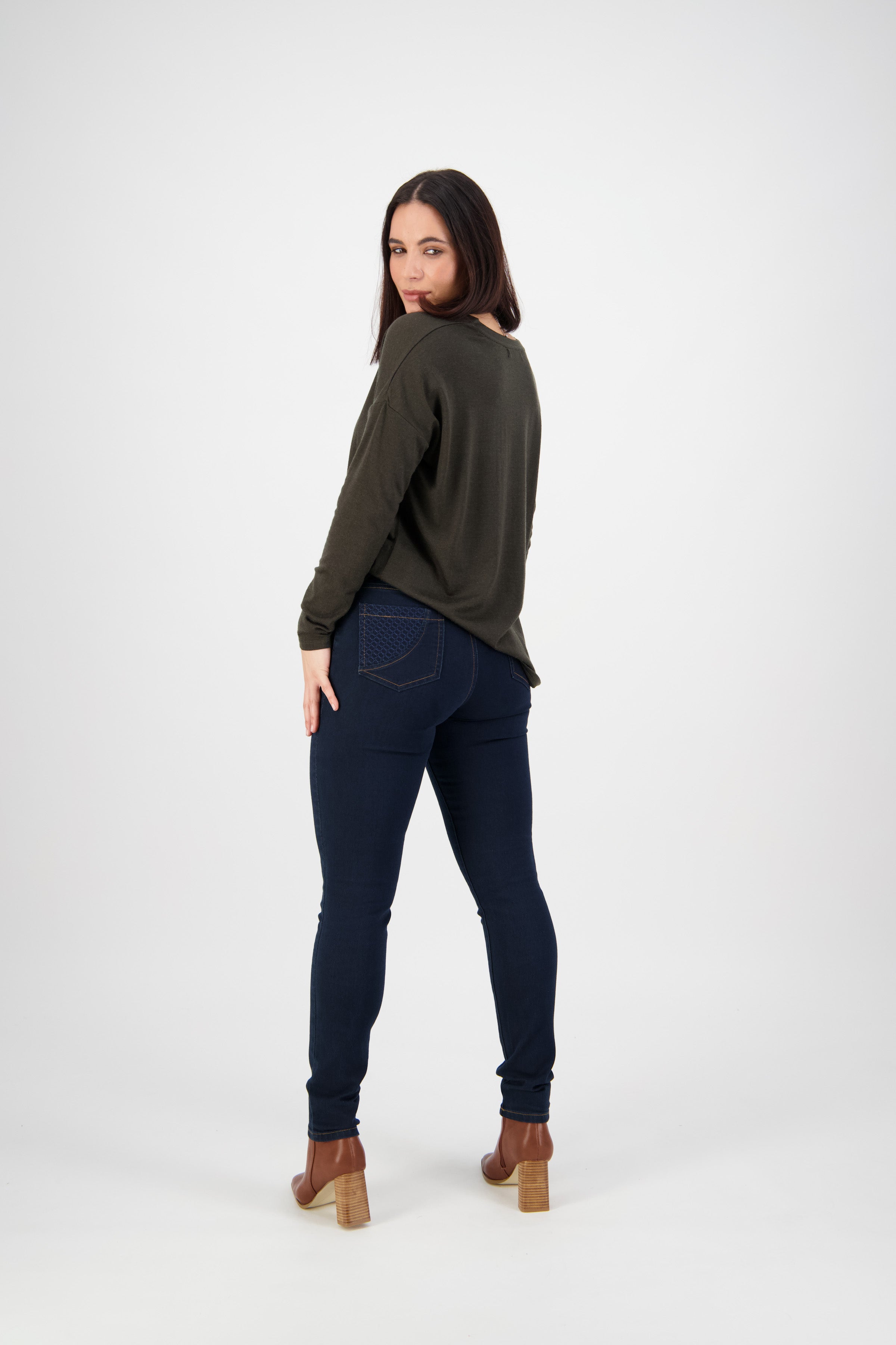 Vassalli Skinny Leg Basket Weave Pocket Jean - Indigo