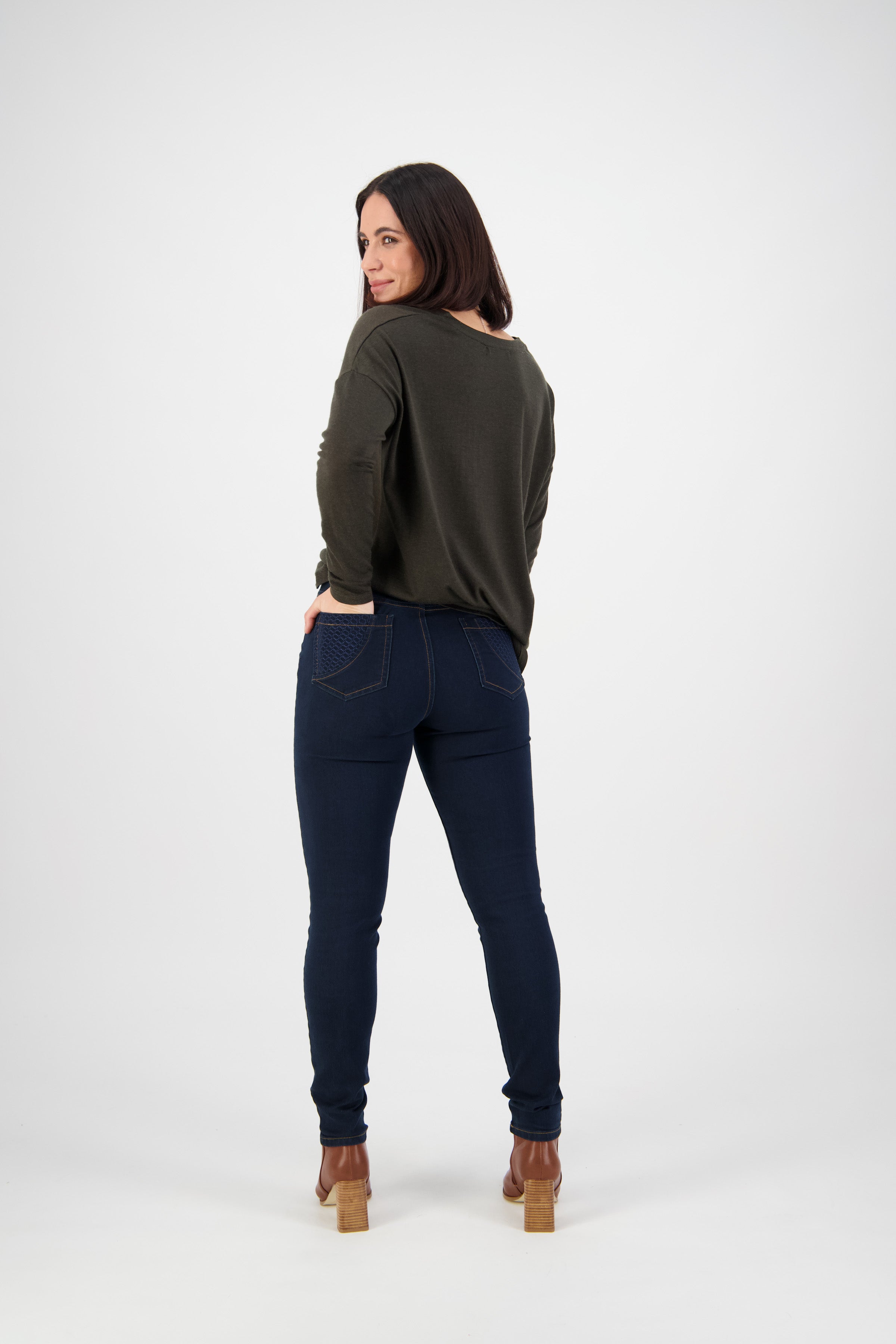 Vassalli Skinny Leg Basket Weave Pocket Jean - Indigo