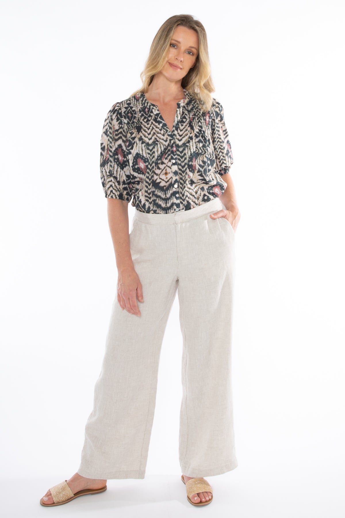 Jump Fly Front Linen Pant - Natural Flax