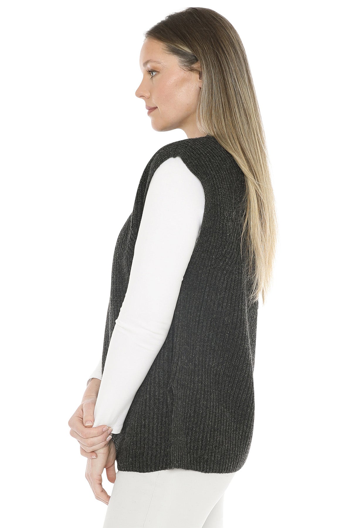 Jump Shaker Stitch Vest - Charcoal