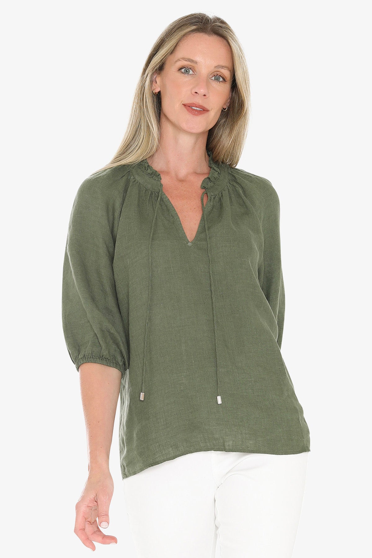 Jump Ruffle Neck Top - Basil