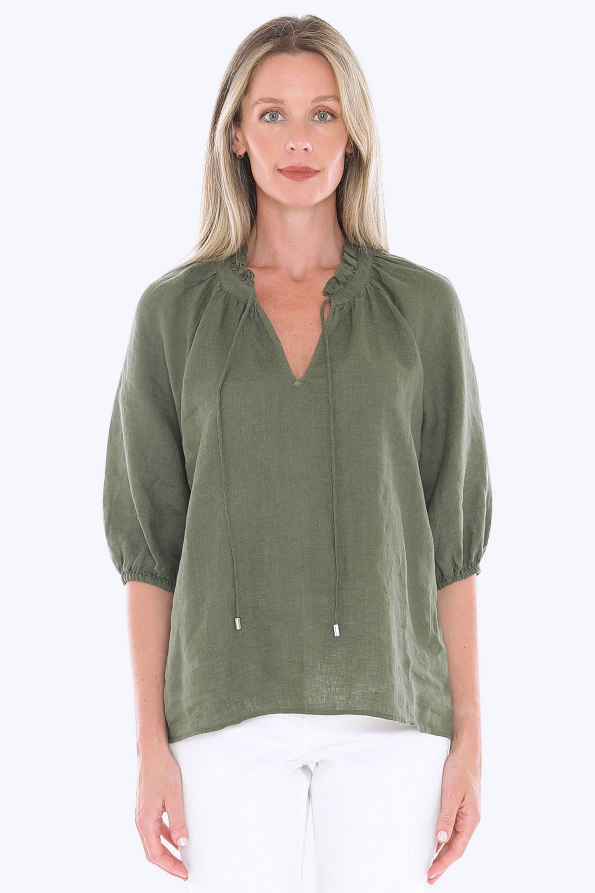 Jump Ruffle Neck Top - Basil