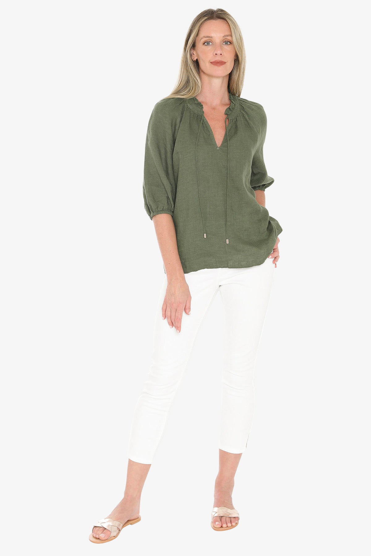 Jump Ruffle Neck Top - Basil