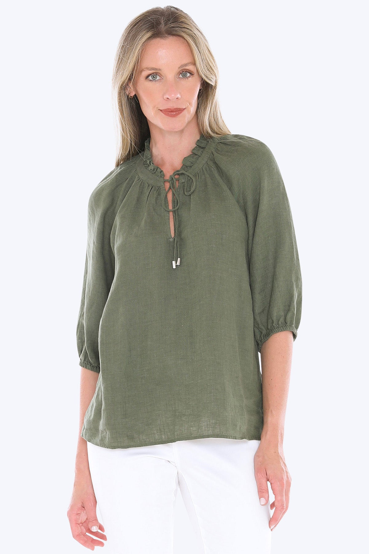 Jump Ruffle Neck Top - Basil