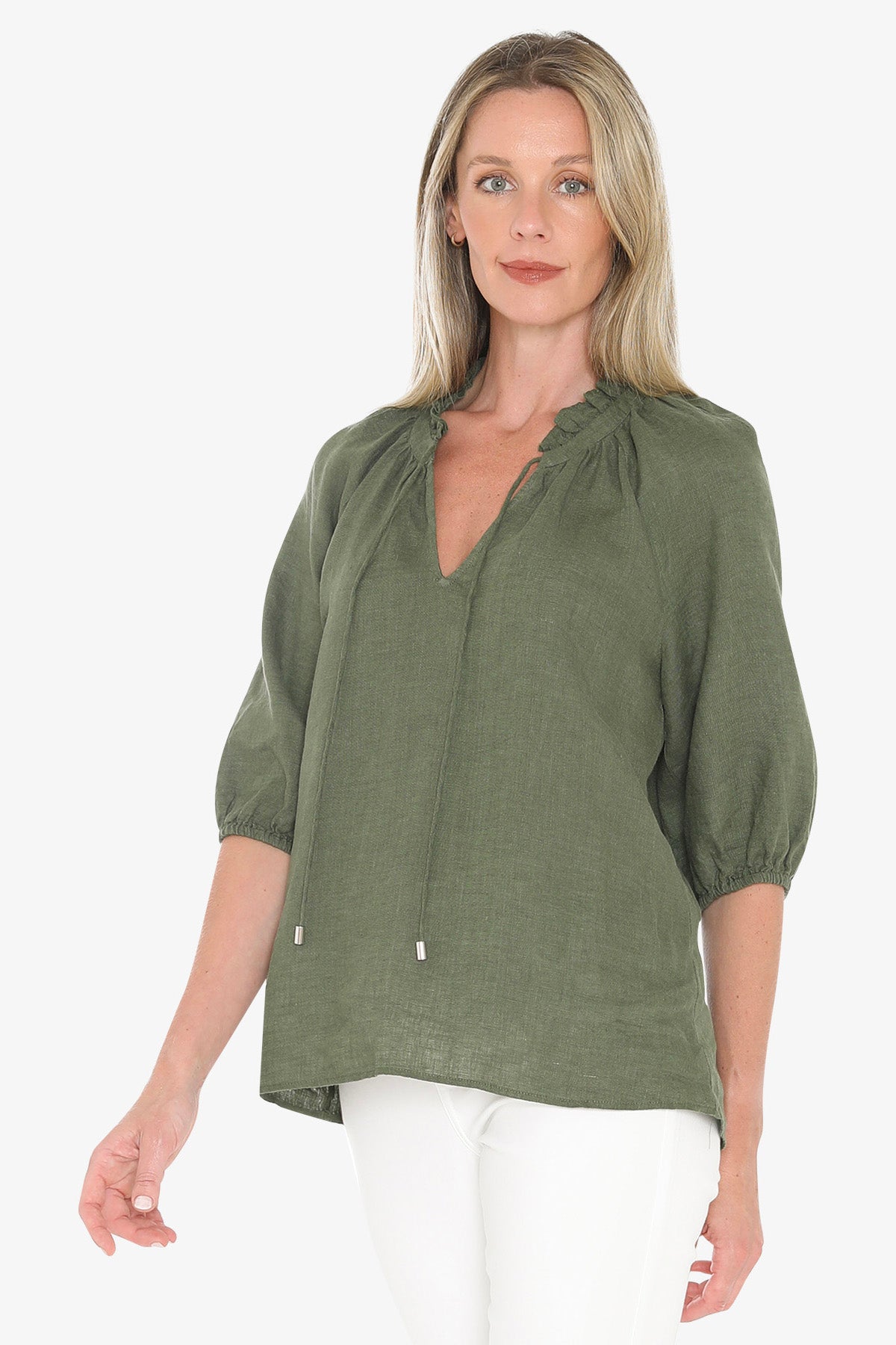 Jump Ruffle Neck Top - Basil