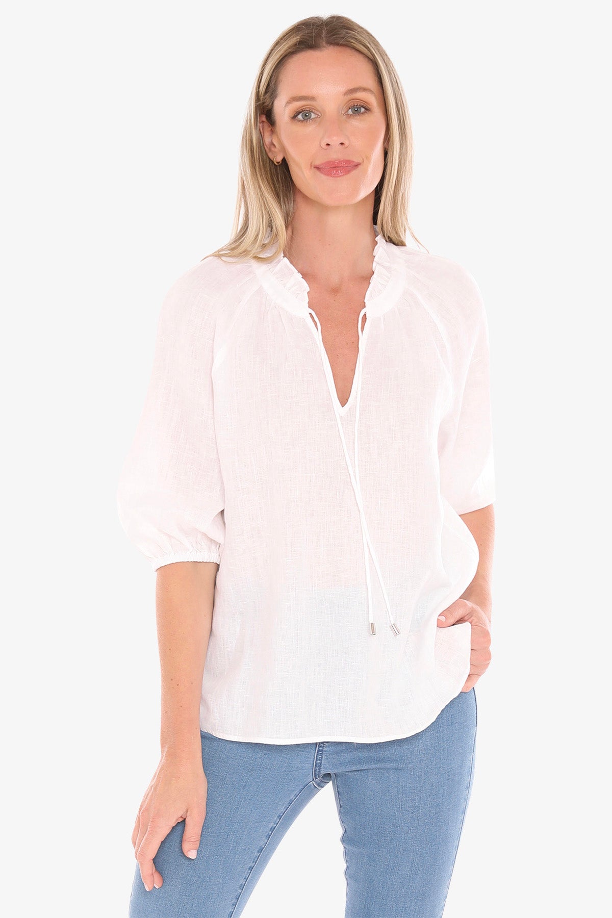 Jump Ruffle Neck Top - White